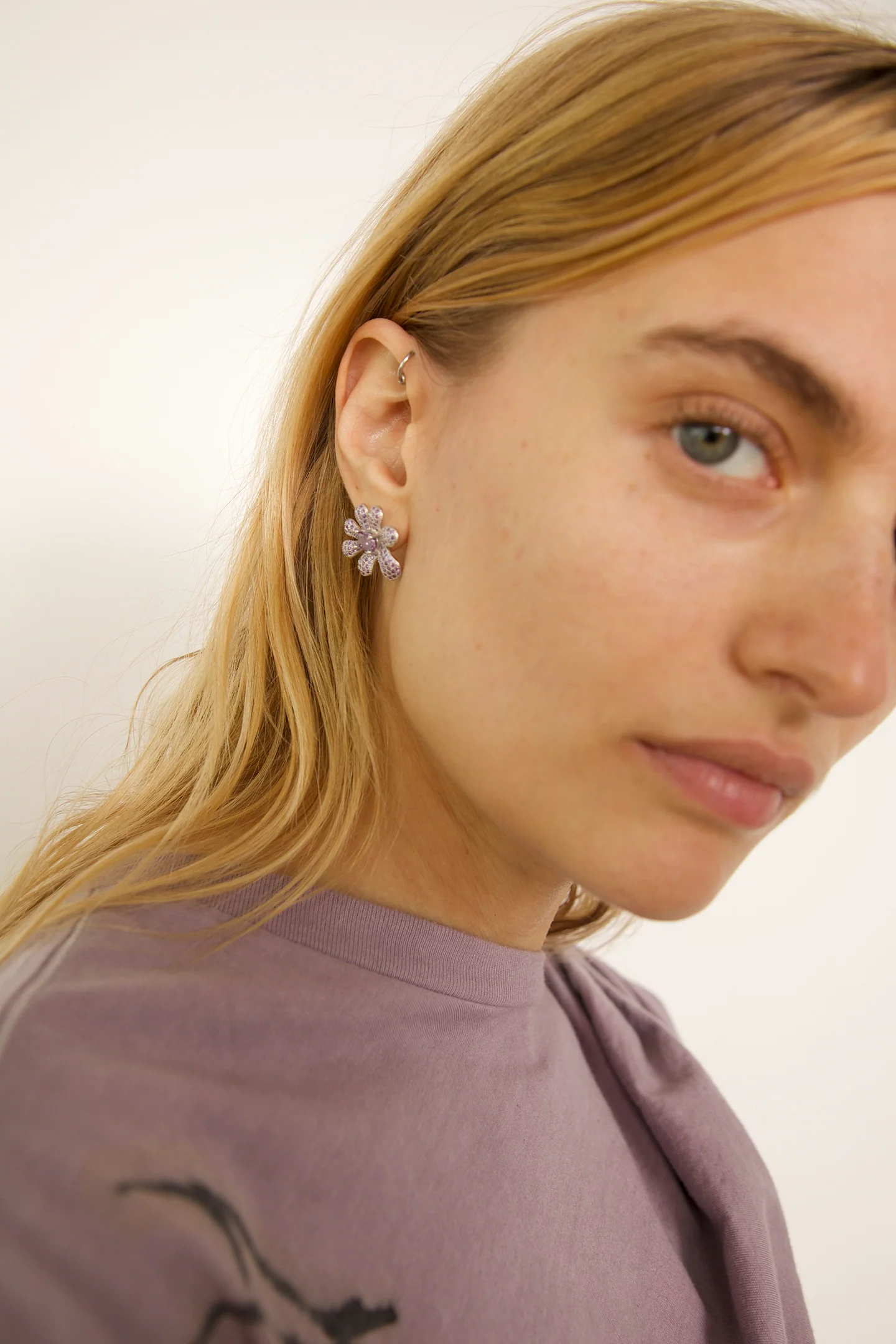 AMETHYST PAVE SQUASHED BLOSSOM EARRING - Image 2