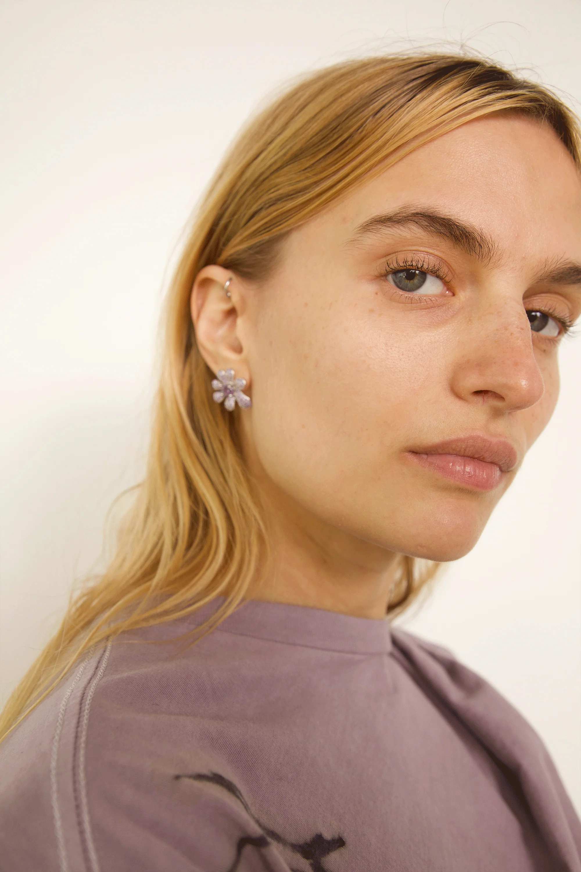 AMETHYST PAVE SQUASHED BLOSSOM EARRING - Image 3