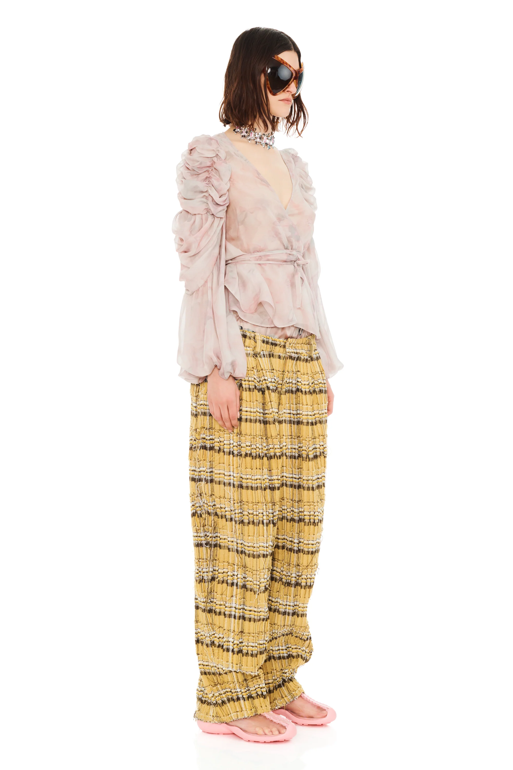 BEIGE WATERCOLOR ROSES CELOSIA WRAP TOP - Image 3