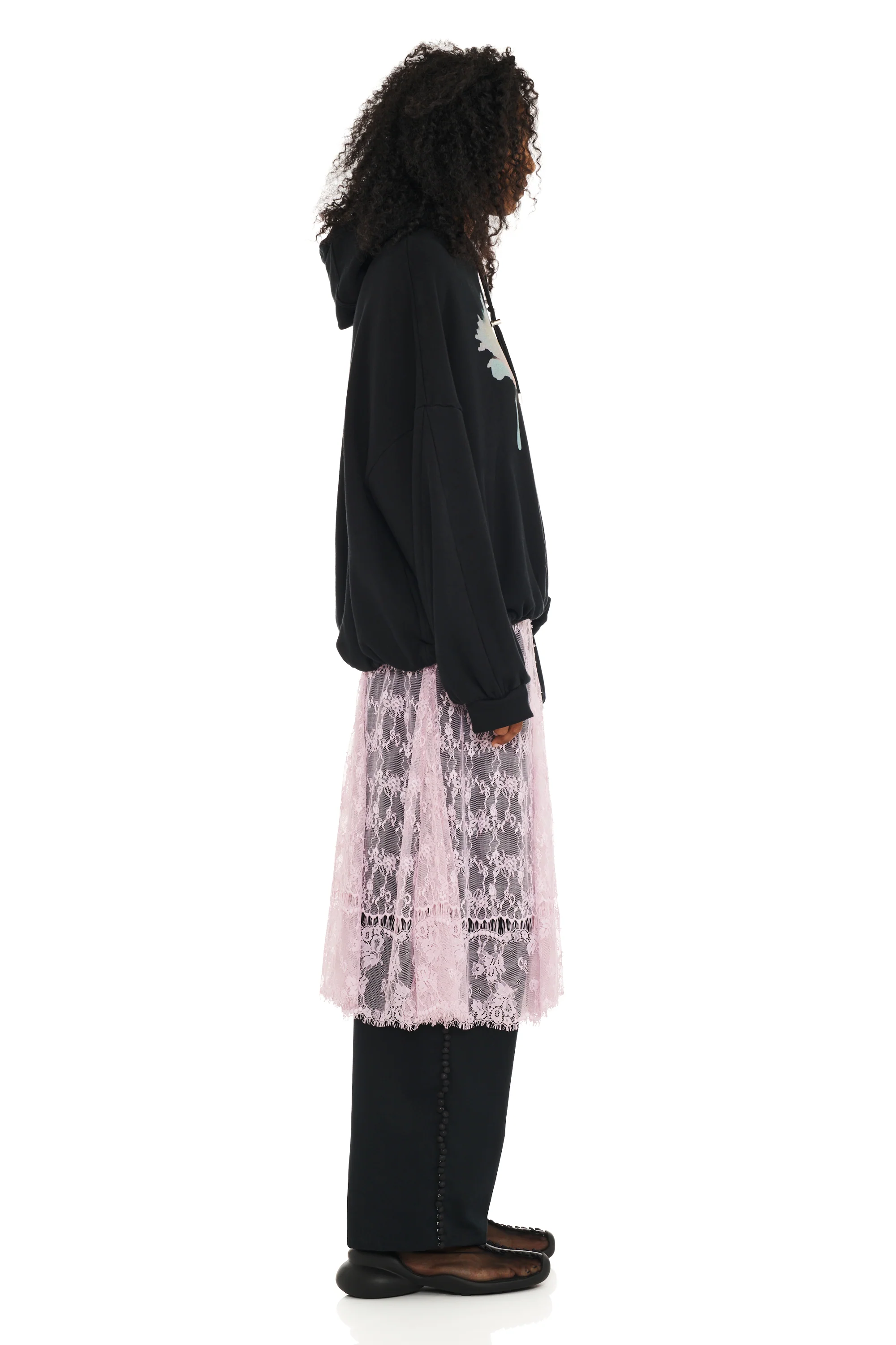 BLACK FLOWER DREAM GATHERED HOODIE - Image 4