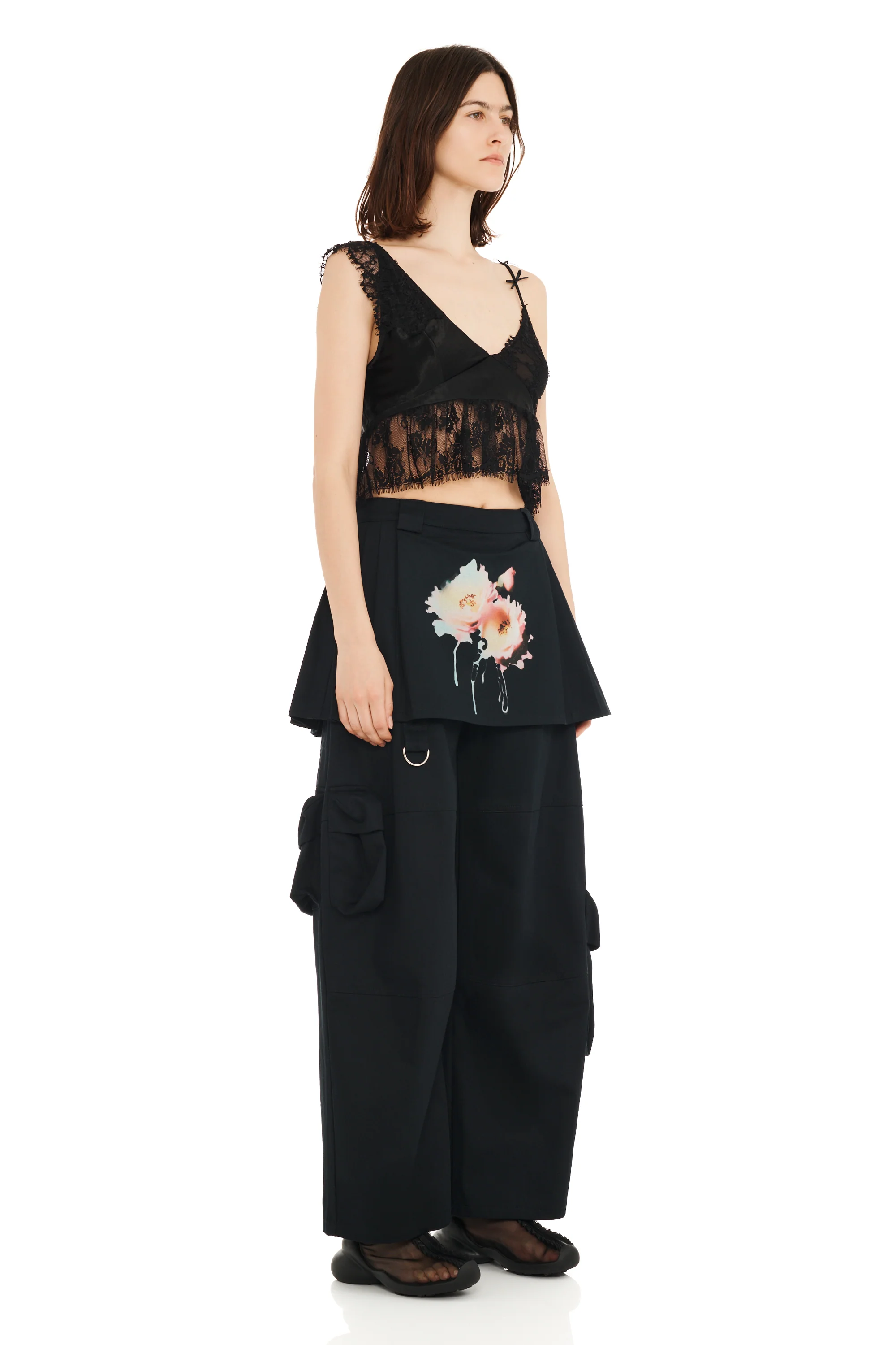 BLACK FLOWER DREAM LAWN SKIRT CARGO PANT - Image 3