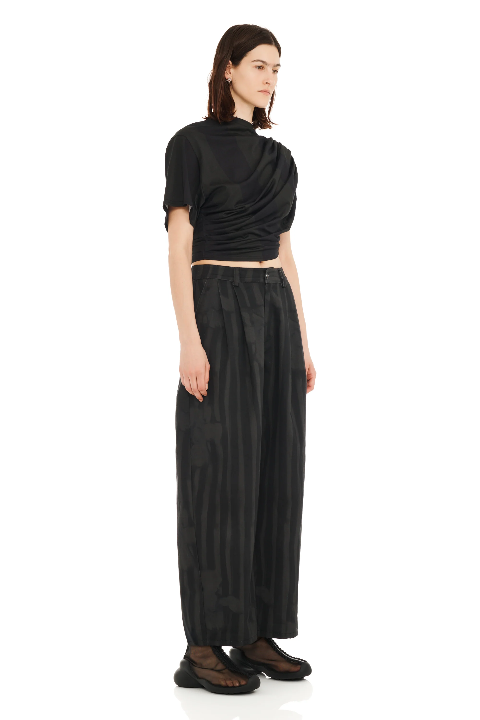 BLACK WAVY FLOWER STRIPE CATCHFLY PANT - Image 2