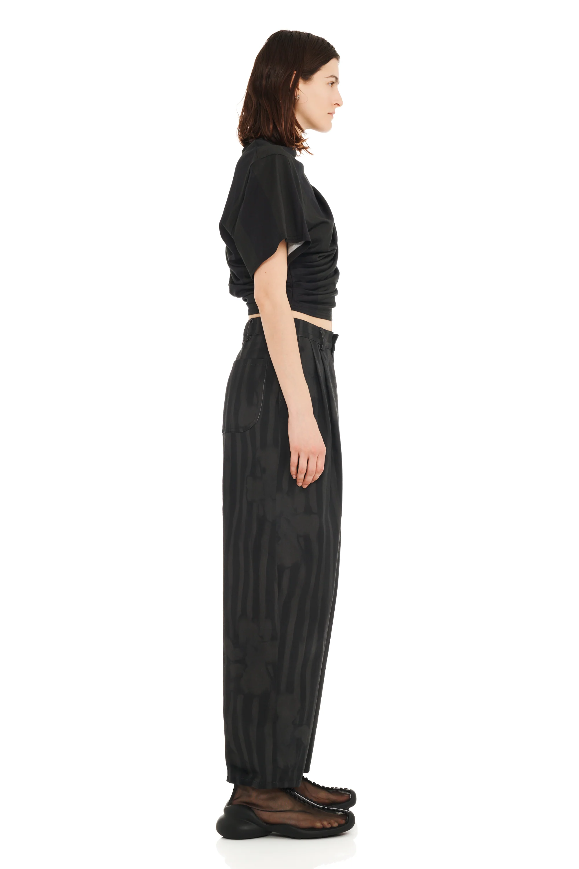 BLACK WAVY FLOWER STRIPE CATCHFLY PANT - Image 3