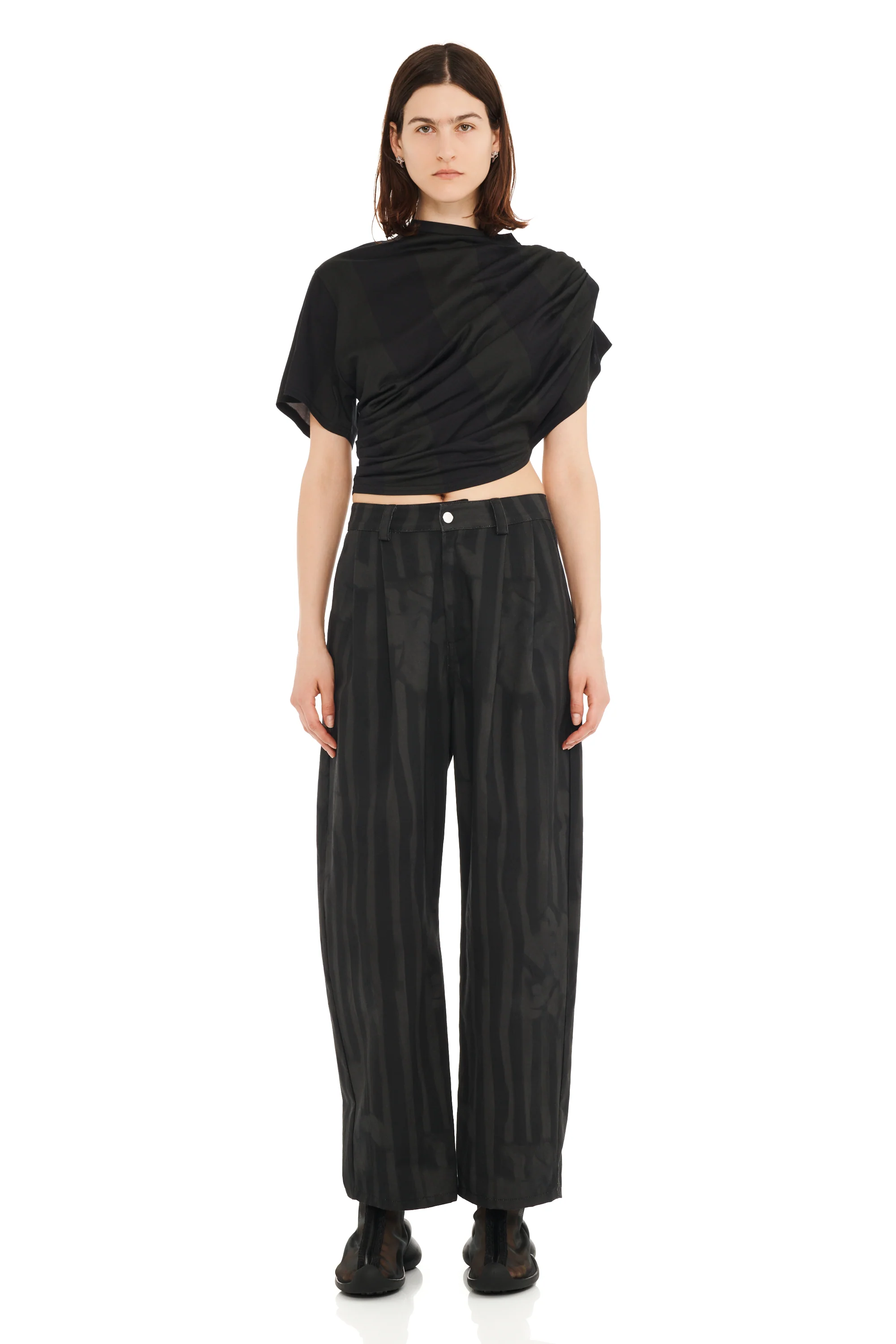 BLACK WAVY FLOWER STRIPE CATCHFLY PANT - Image 5