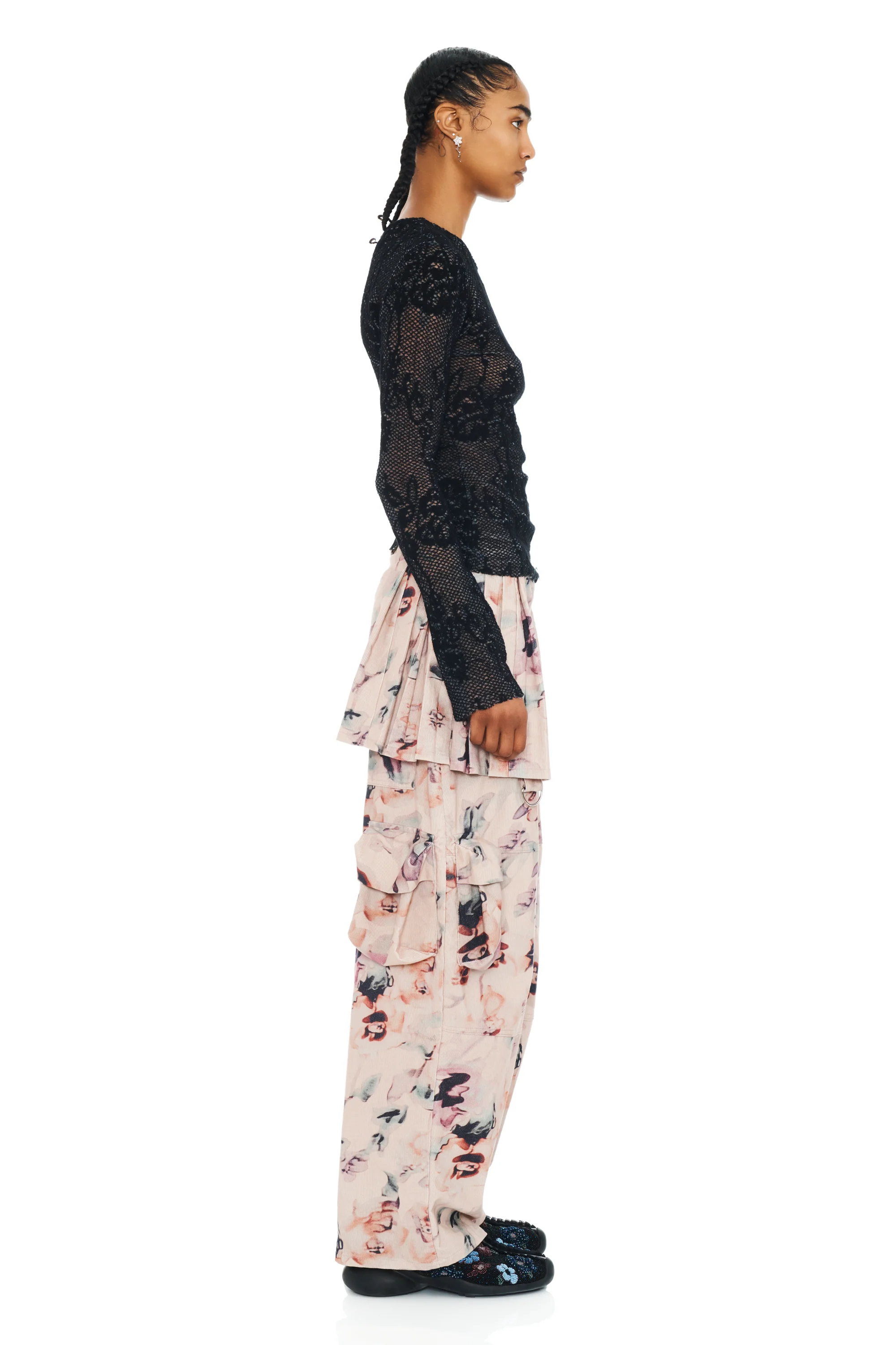 BLACK KNIT LACE CARDIO CREW SWEATER - Image 3