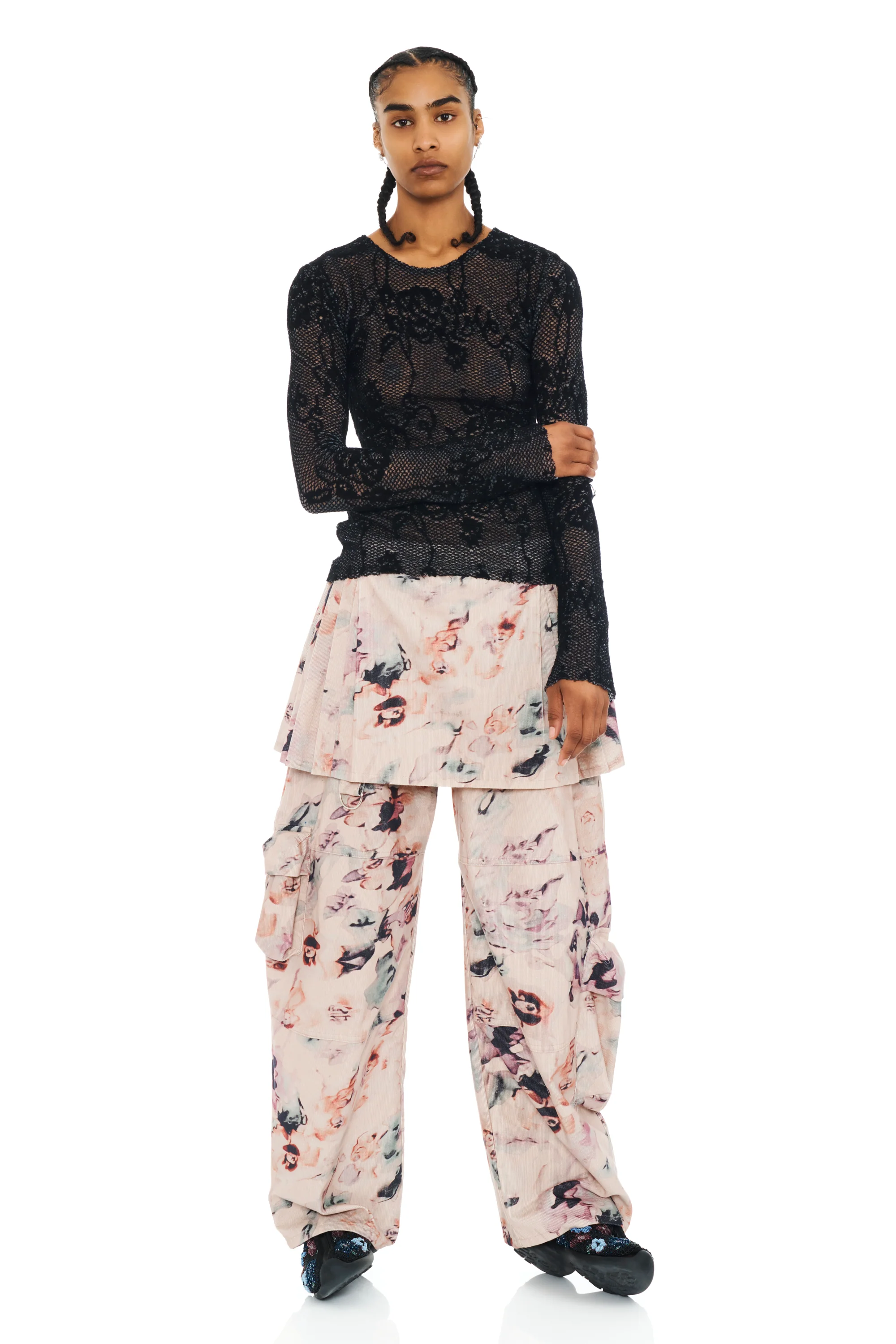 BLACK KNIT LACE CARDIO CREW SWEATER - Image 5