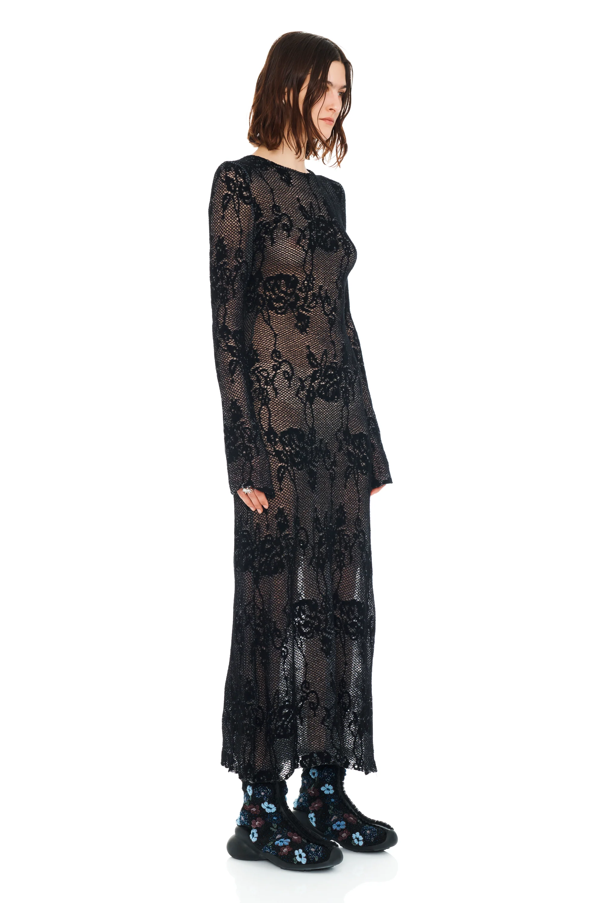 BLACK KNIT LACE YURI DRESS - Image 3