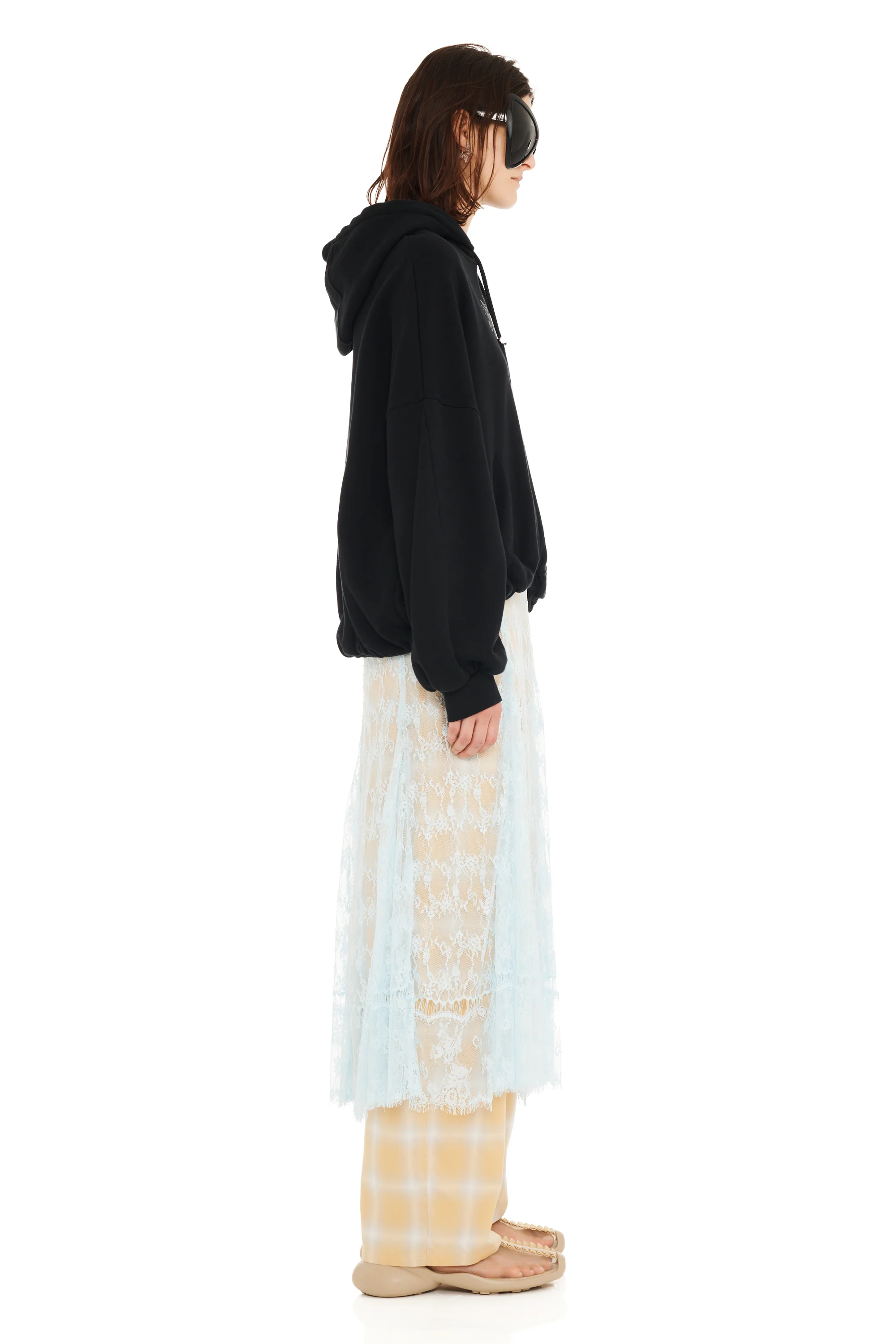 BLACK RHINESTONE GATHERED HOODIE - Image 4