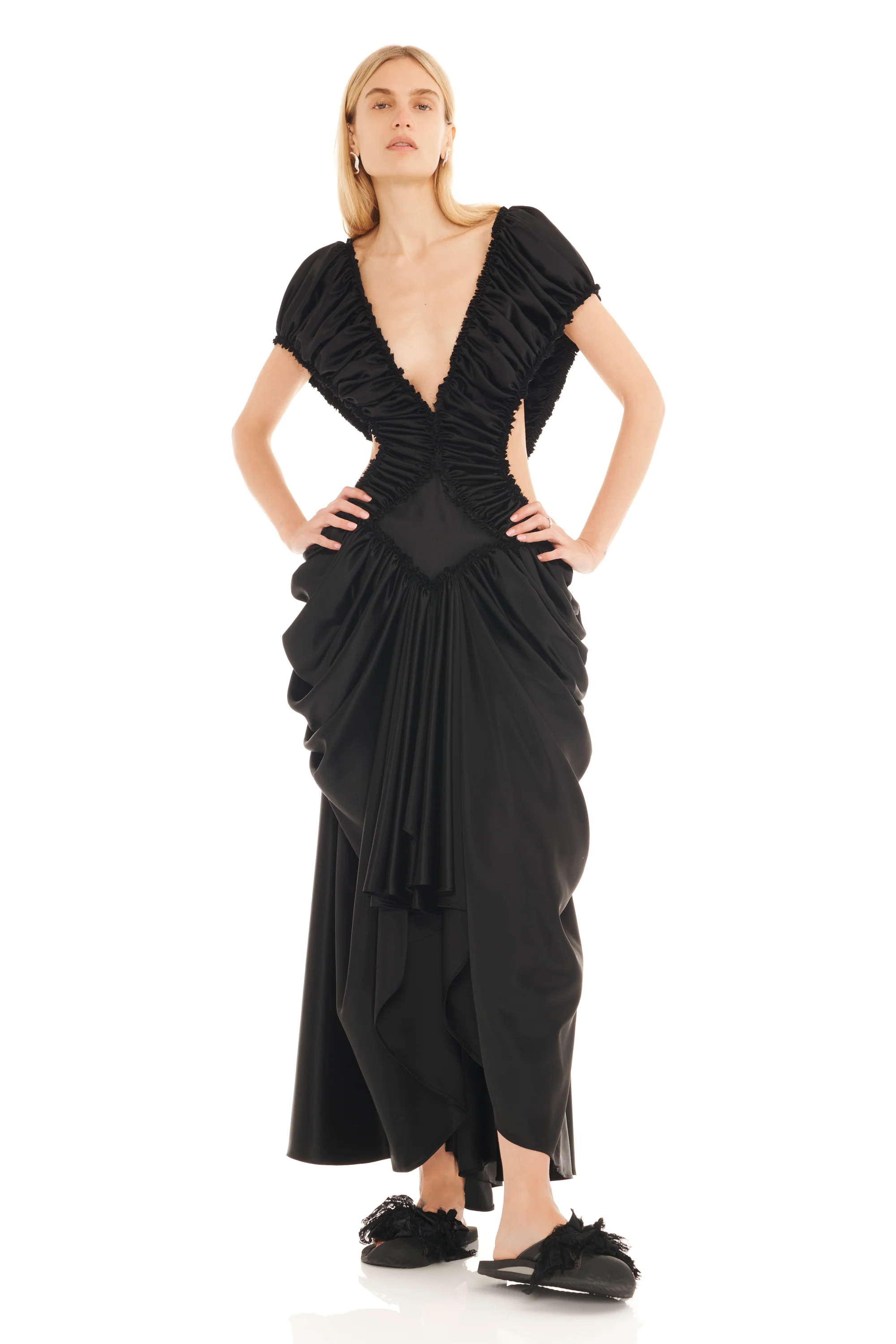 BLACK SATIN DIAMOND DRESS - Image 2