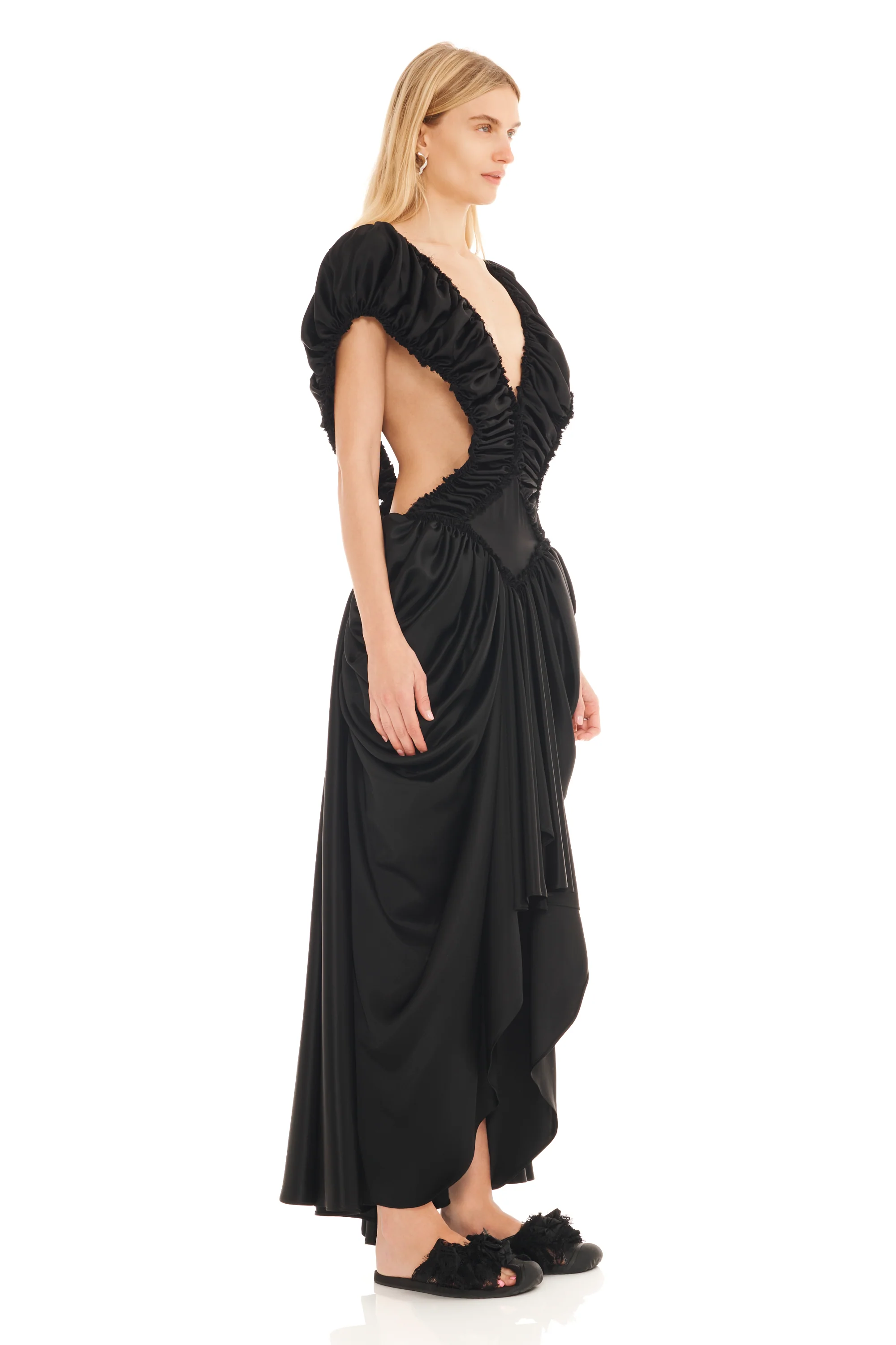 BLACK SATIN DIAMOND DRESS - Image 5