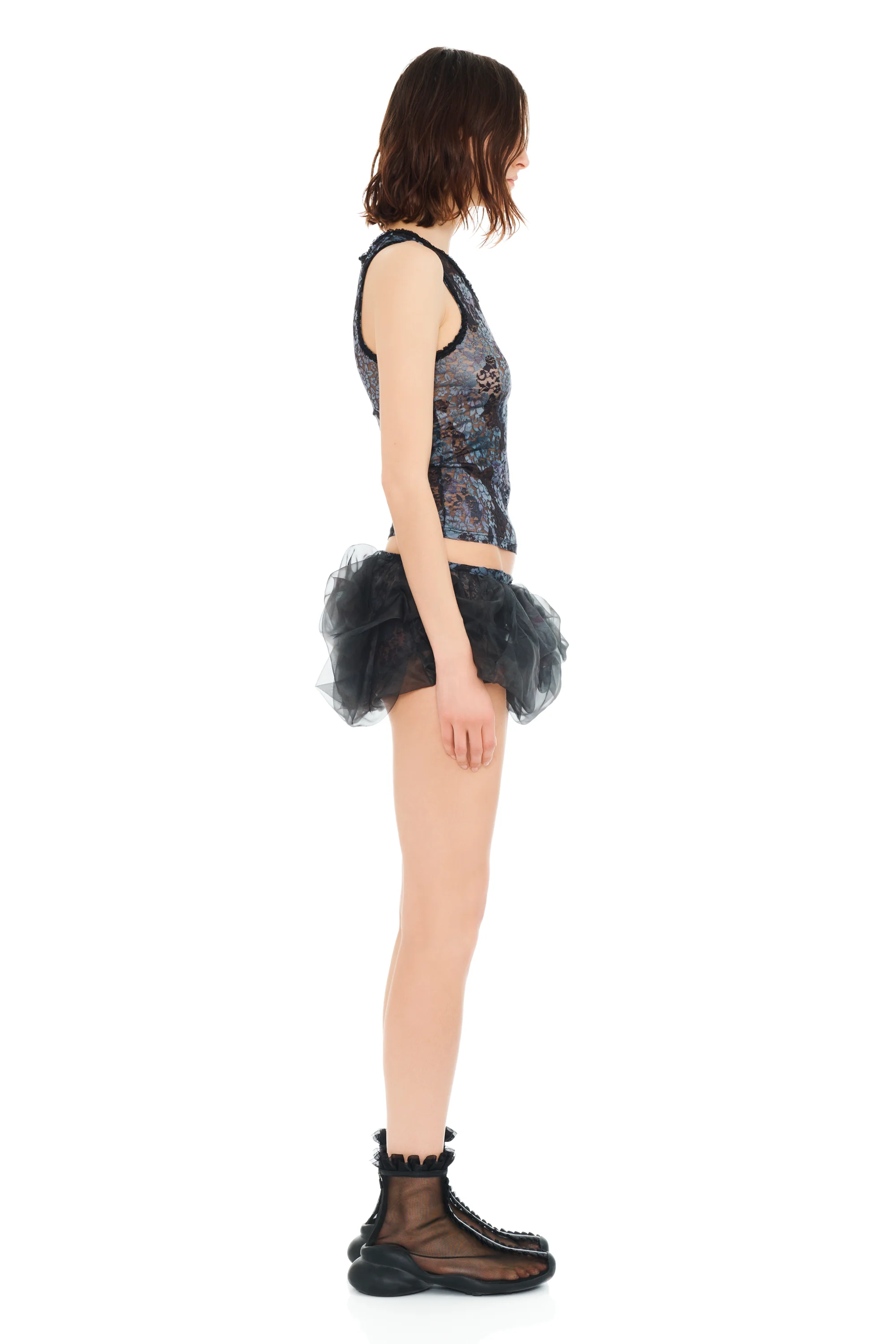 BLACK WATERCOLOR ROSES BUBBLE MINI SKIRT - Image 4