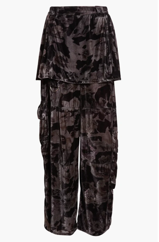 BLACK WATERCOLOR ROSES LAWN SKIRT CARGO PANT - Image 7