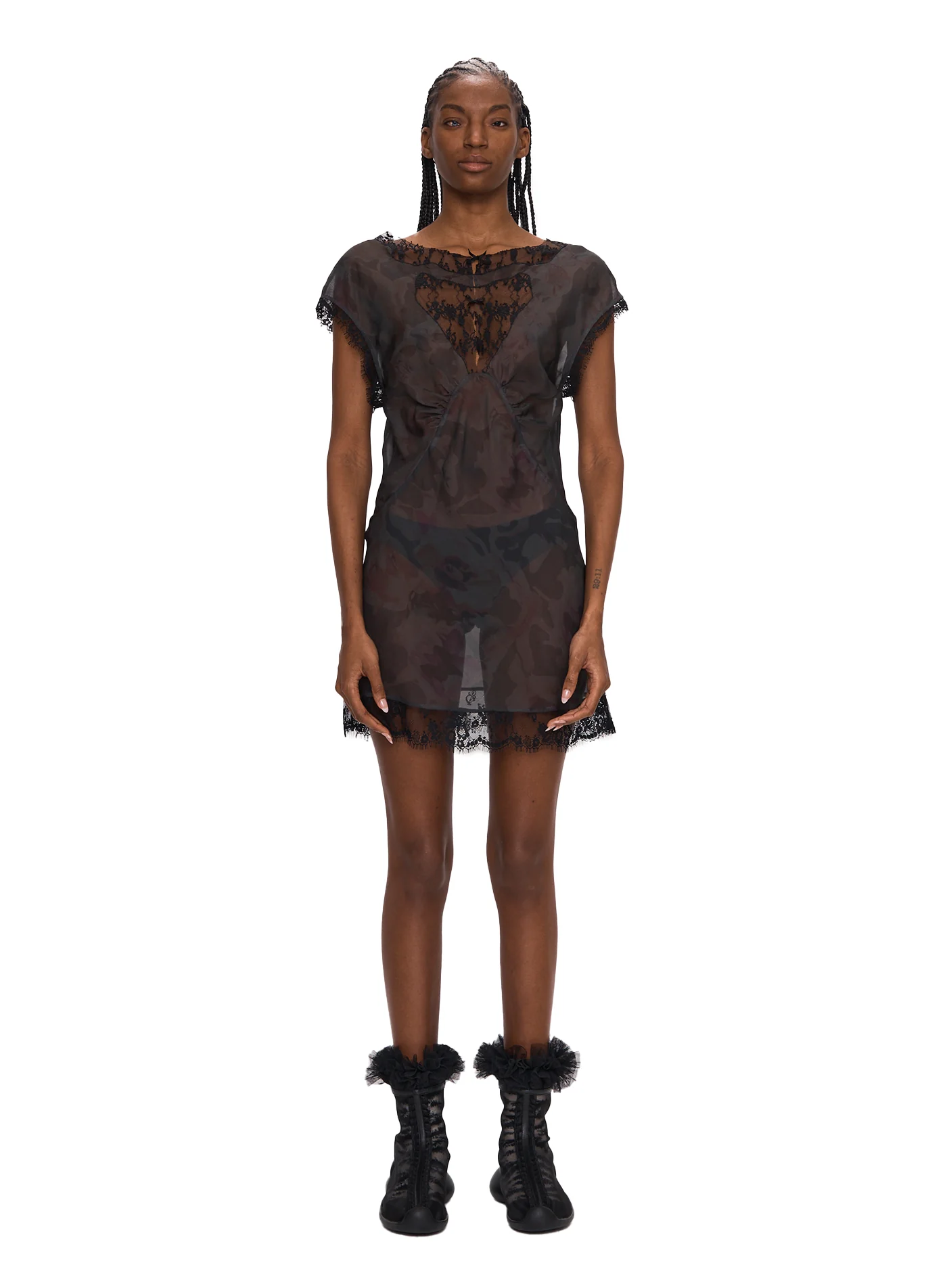 BLACK WATERCOLOR ROSES WATERLILY MINI DRESS - Image 6