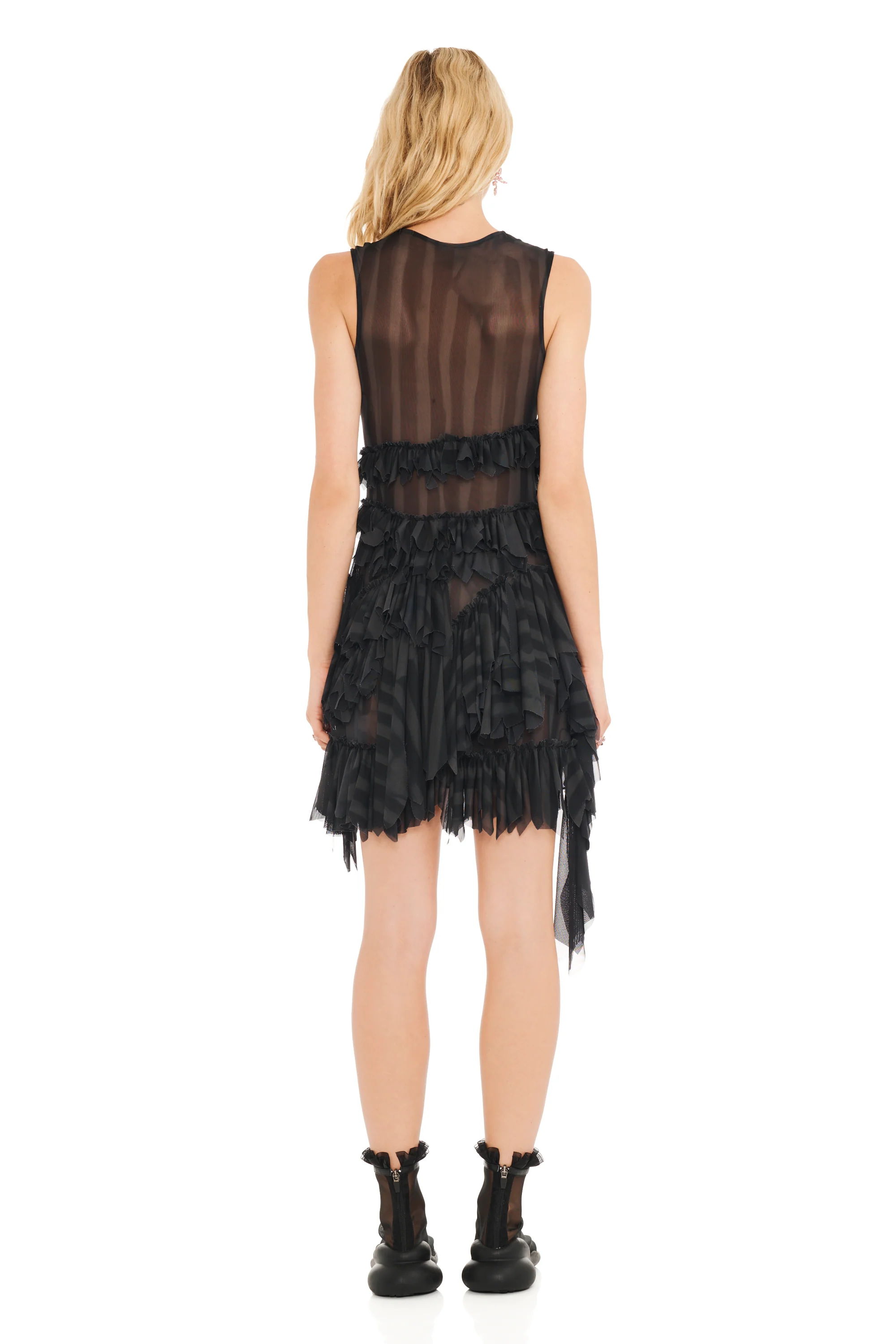 BLACK WAVY FLOWER STRIPE NETTLE DRESS - Image 5