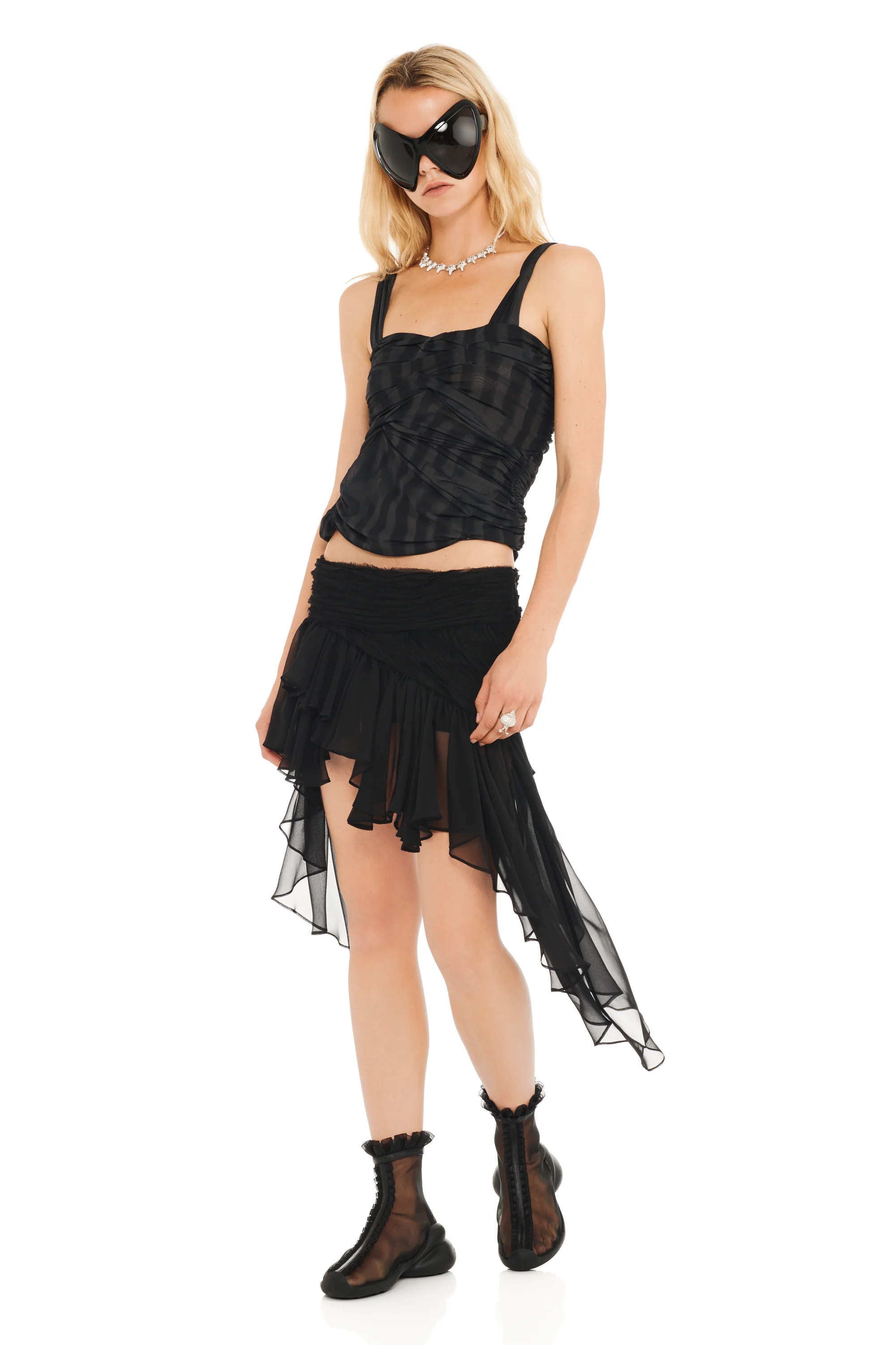 BLACK WAVY FLOWER STRIPE NETTLE TANK - Image 3