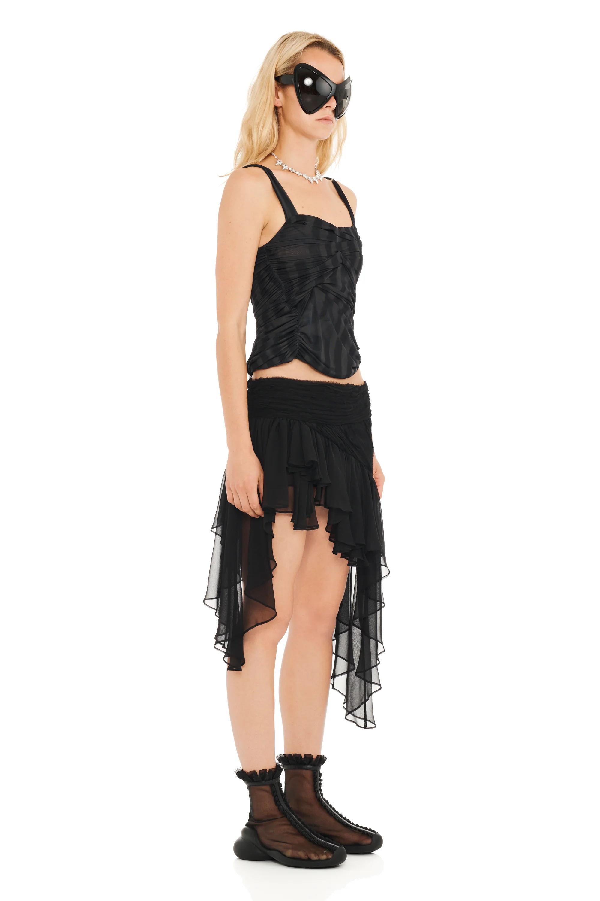 BLACK WAVY FLOWER STRIPE NETTLE TANK - Image 4