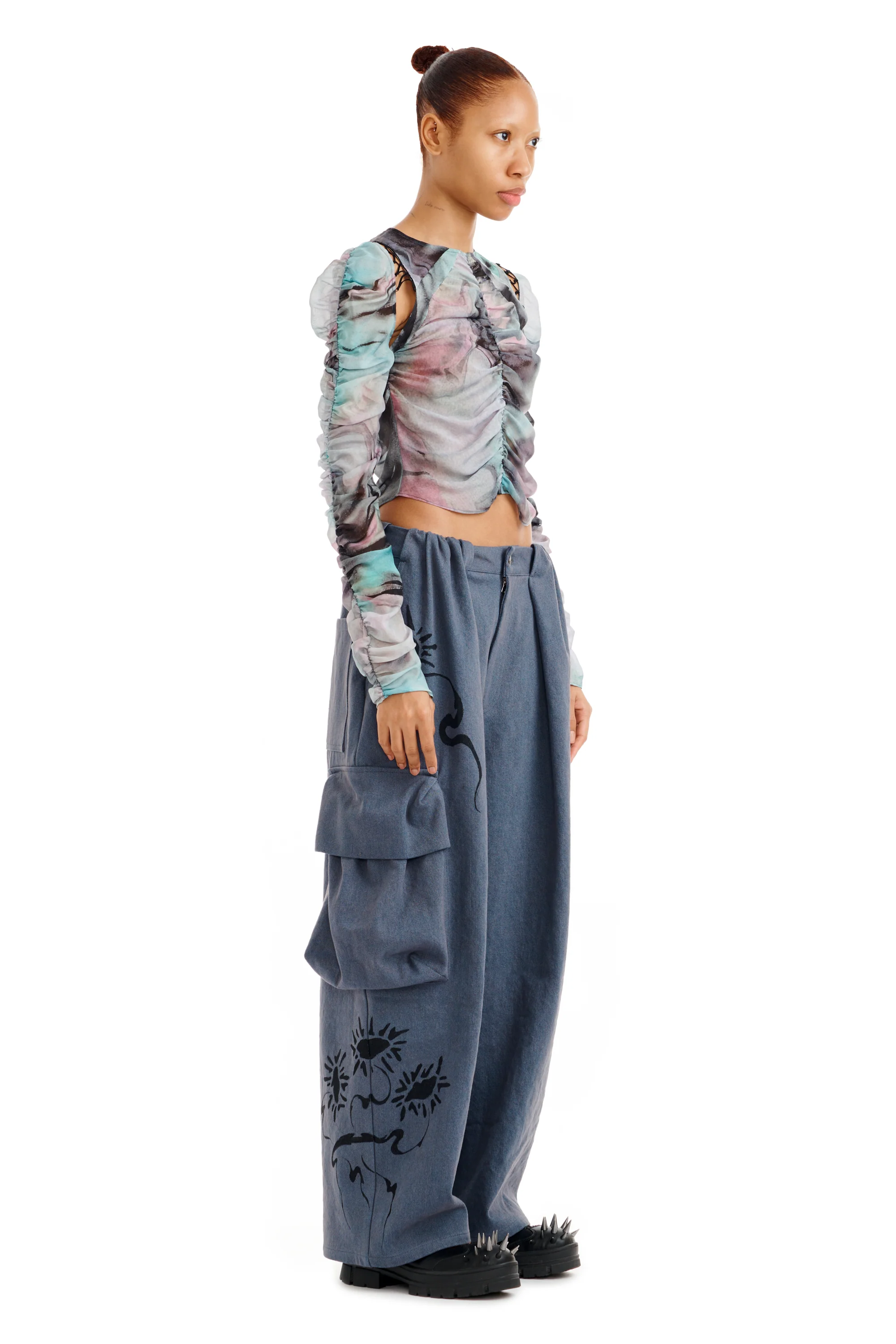 CHARCOAL DAISY PLEATED CARGO PANT - Image 3