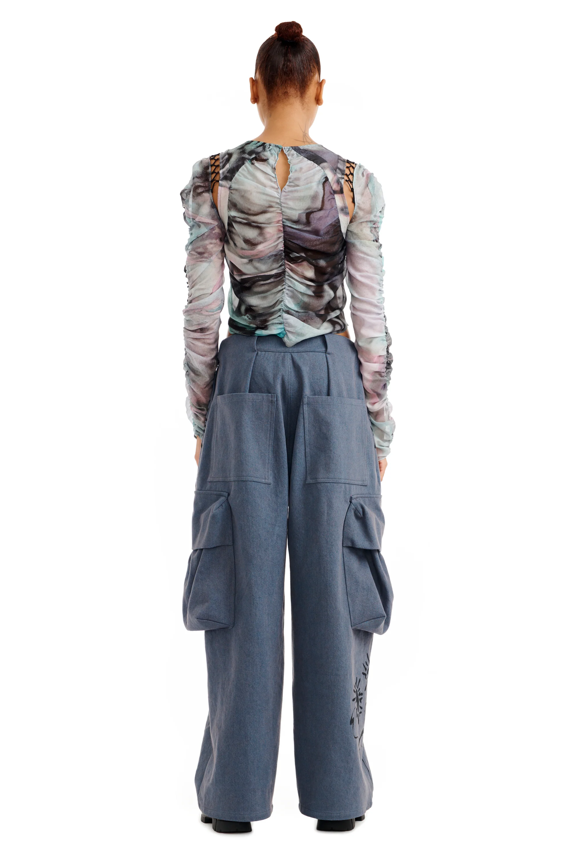 CHARCOAL DAISY PLEATED CARGO PANT - Image 5