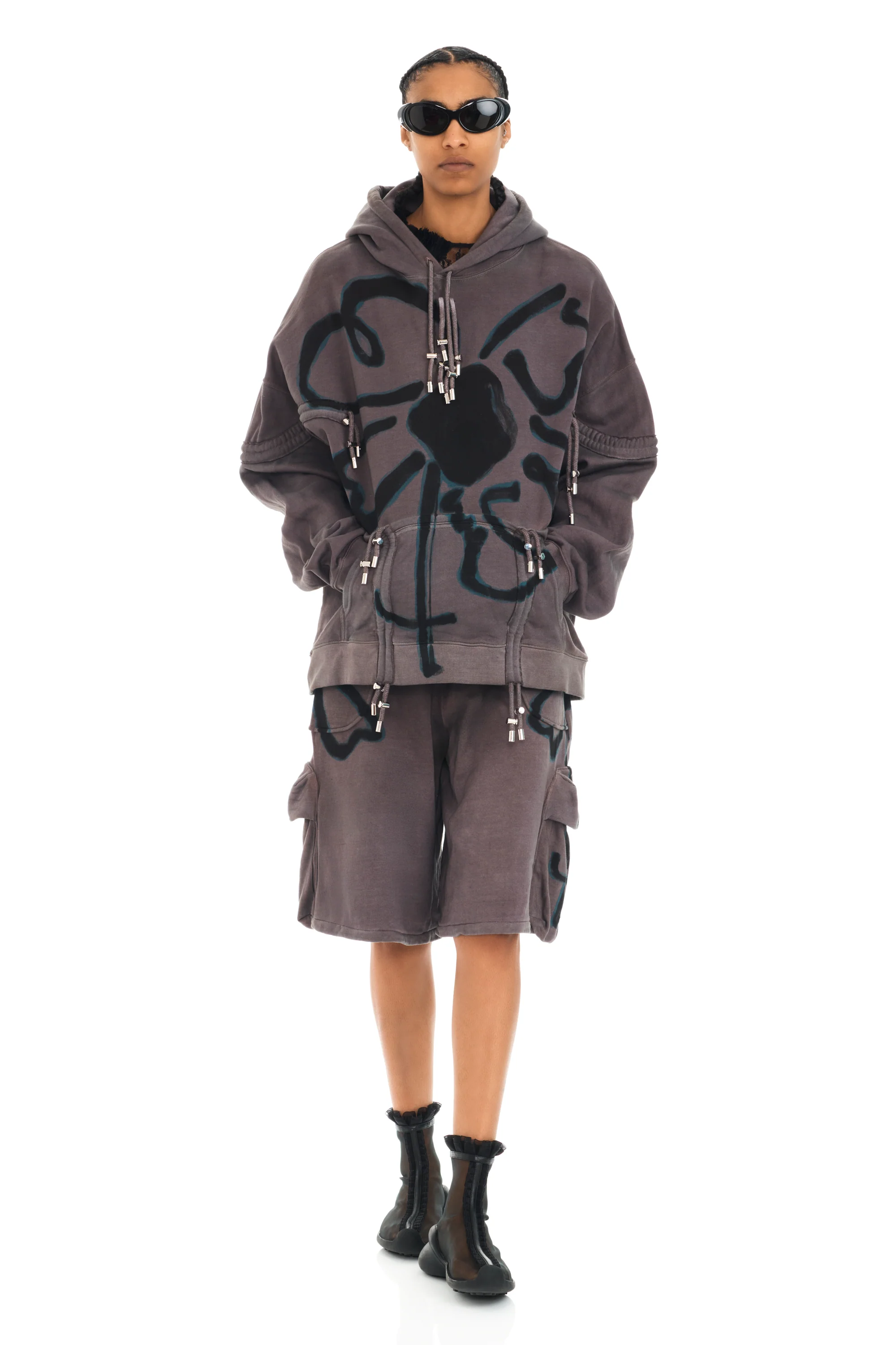CHARCOAL FLOWER  BURST HOODIE - Image 5