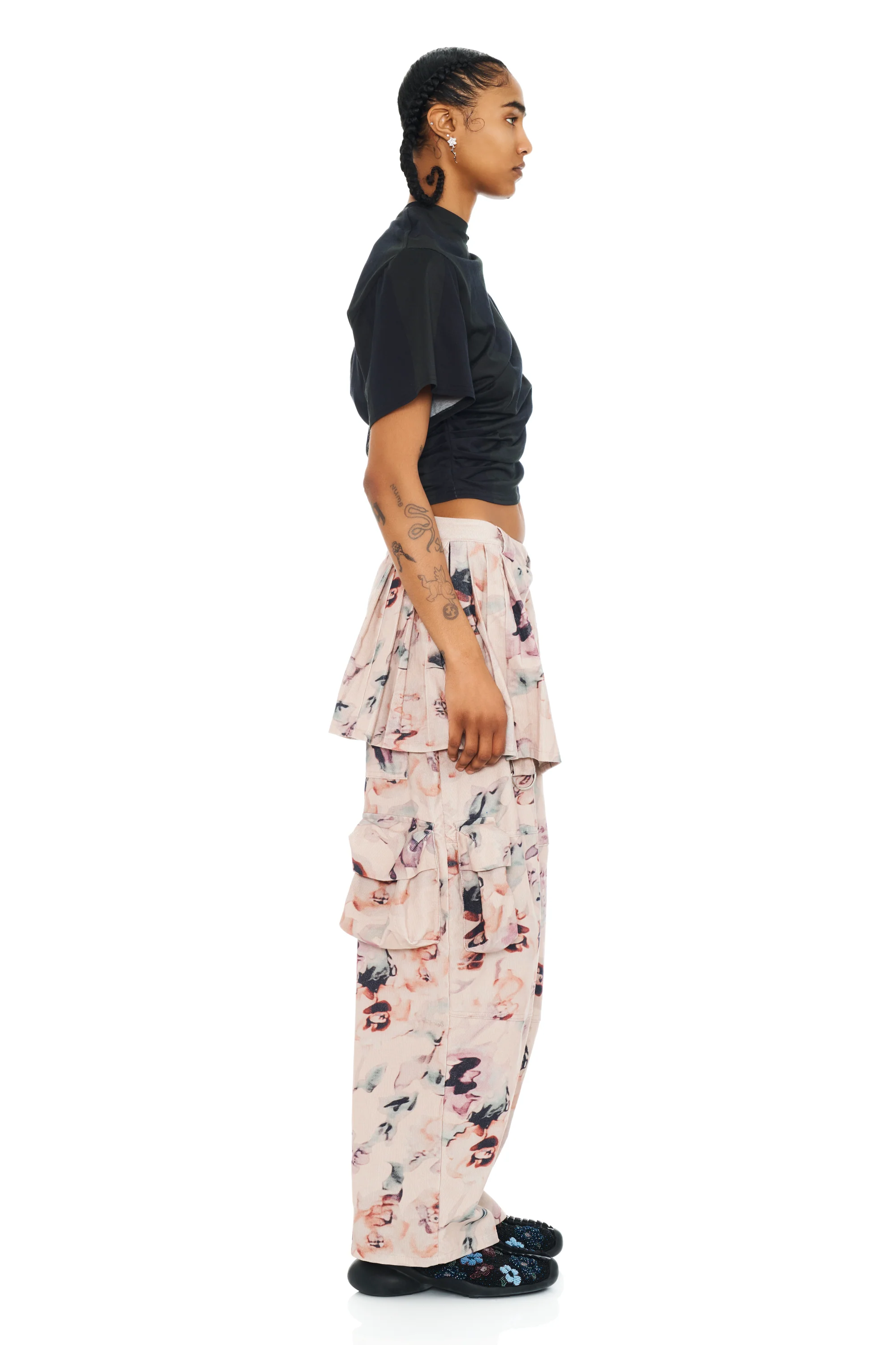 CHARCOAL STRIPE EVA DRAPED TEE - Image 3