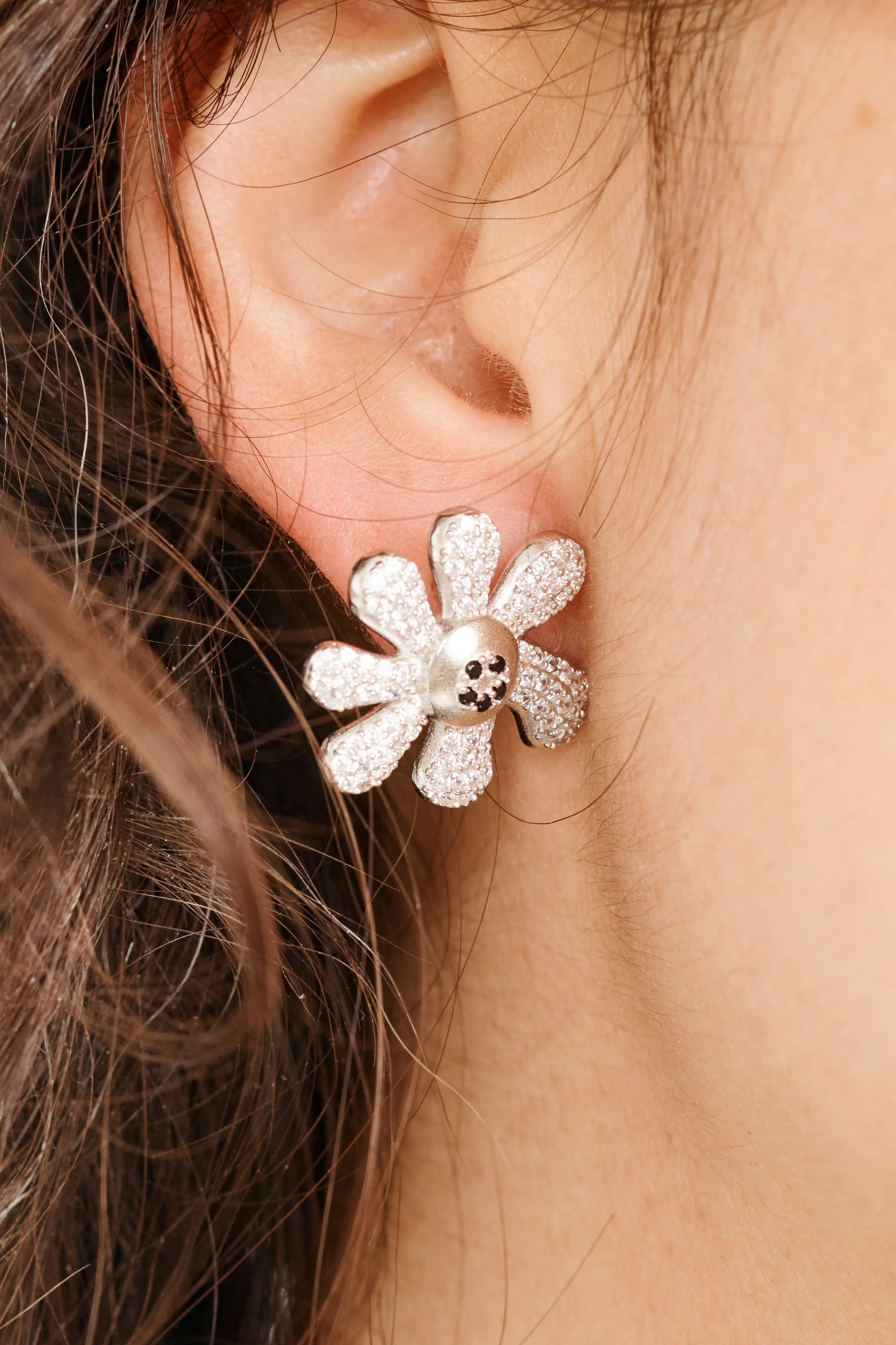 CRYSTAL CLEAR PAVE HAPPY BLOSSOM EARRING - Image 2