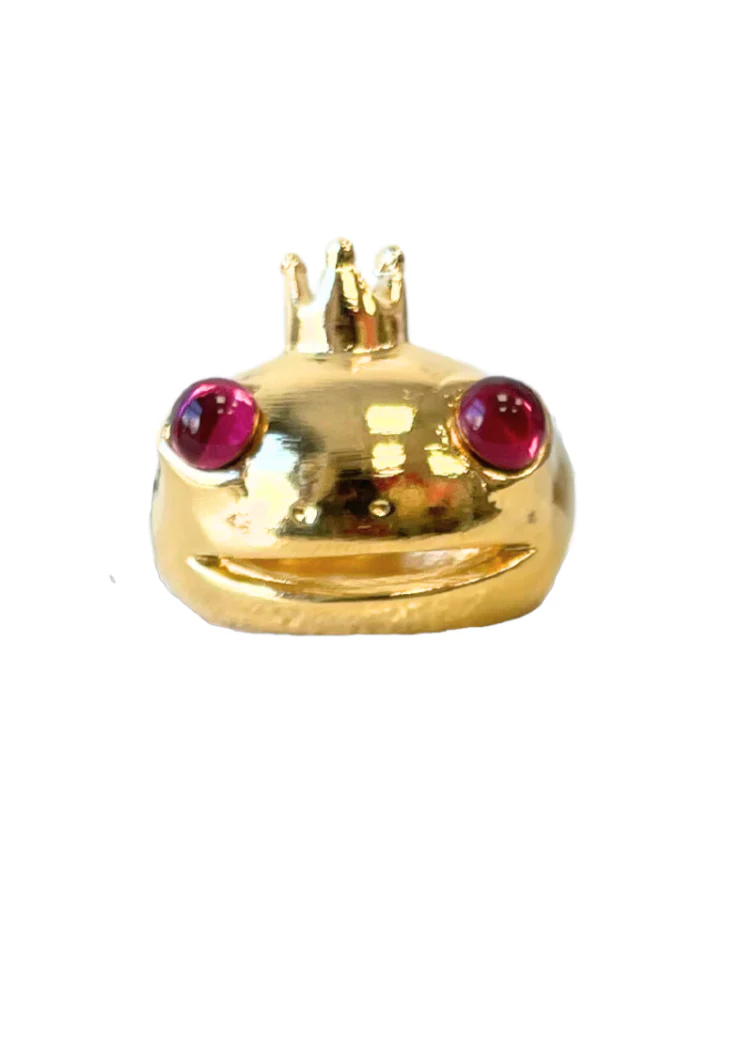 GOLD PINK FROG PRINCE RING