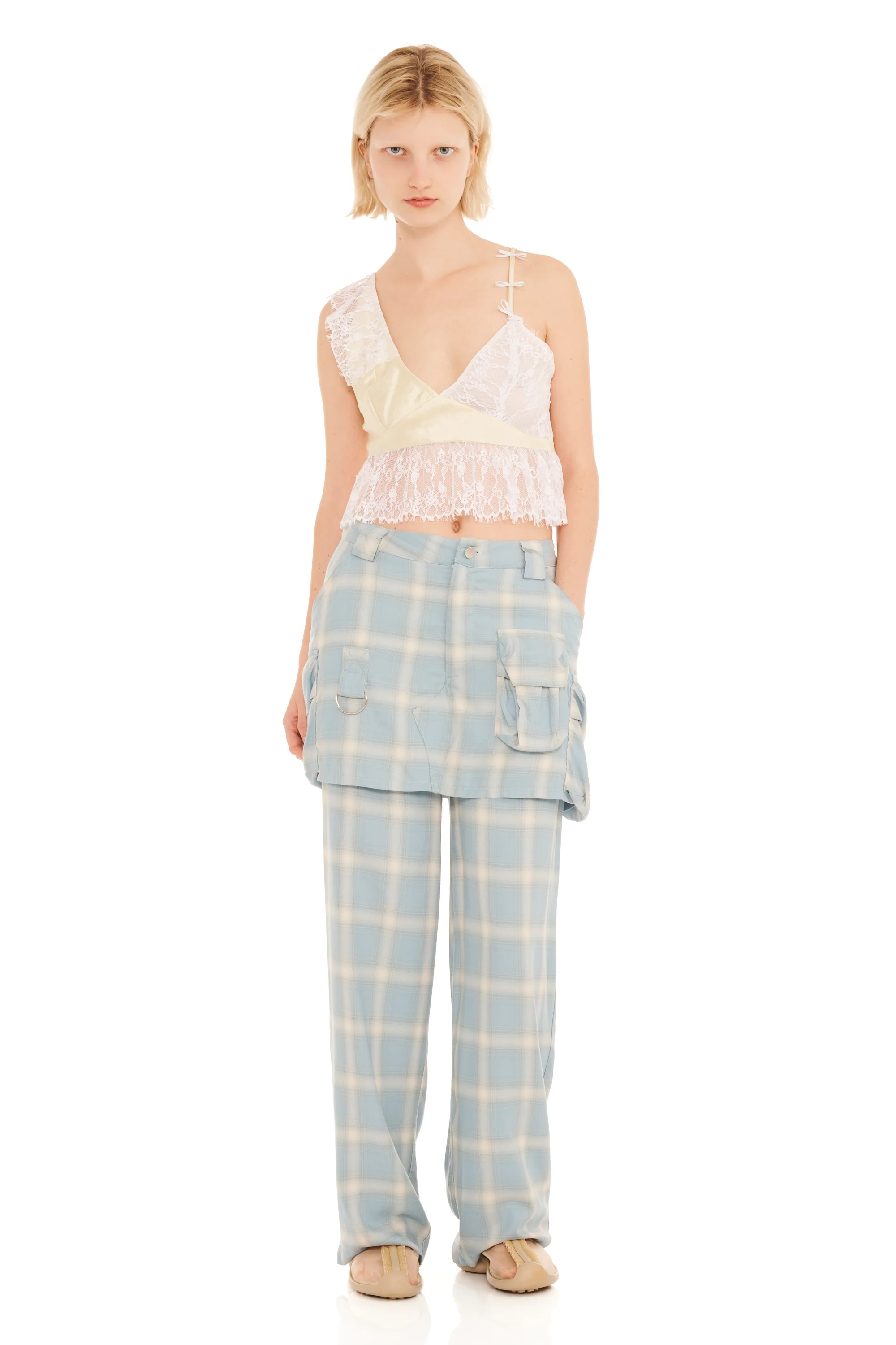 OCEAN PLAID CARGO SKIRTPANT