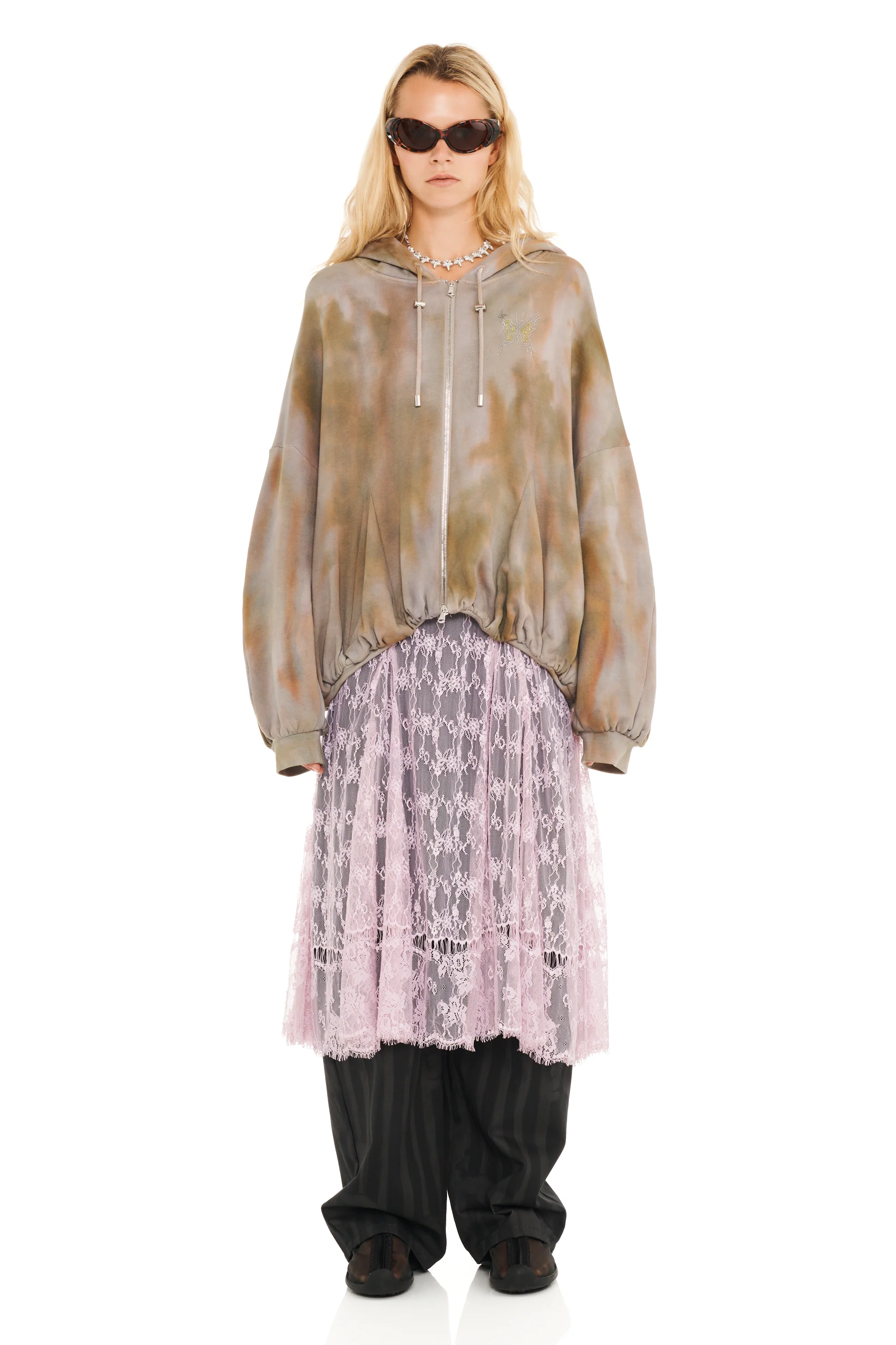 REISHI AURORA GATHERED ZIP UP HOODIE