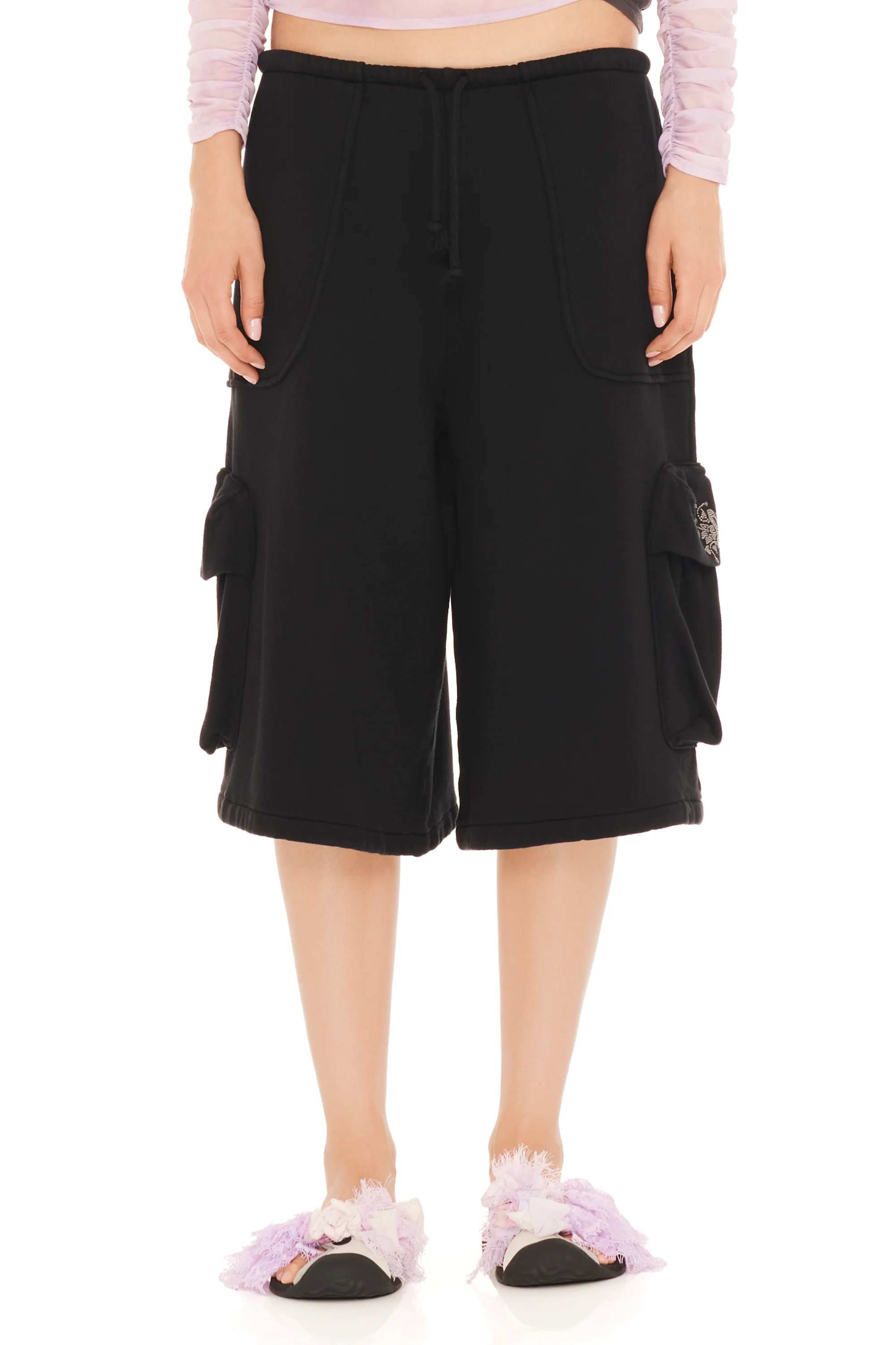 RHINESTONE BLACK CARGO SWEATSHORT - Image 6