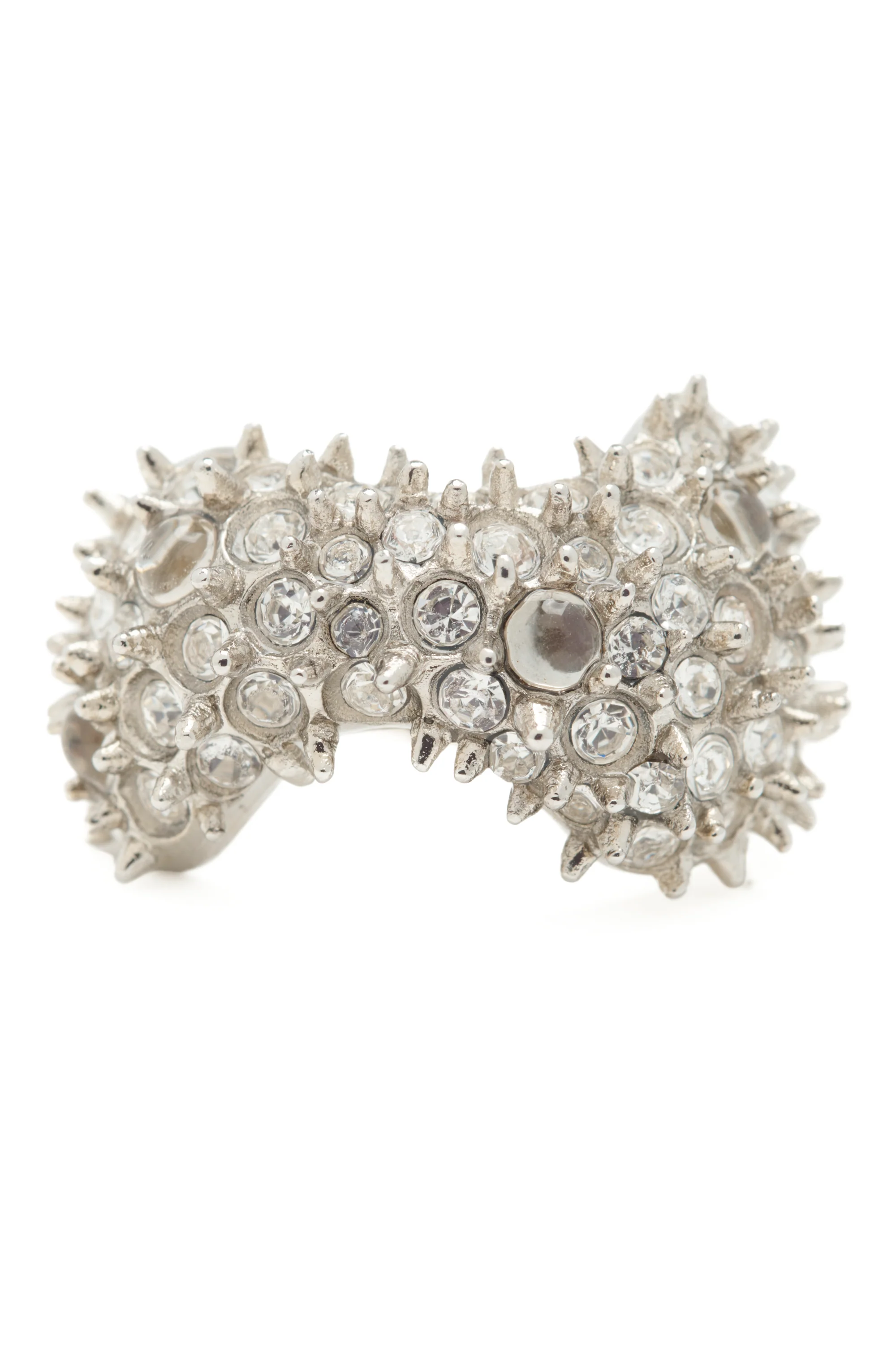 SILVER CLEAR BAT SPIKE RING