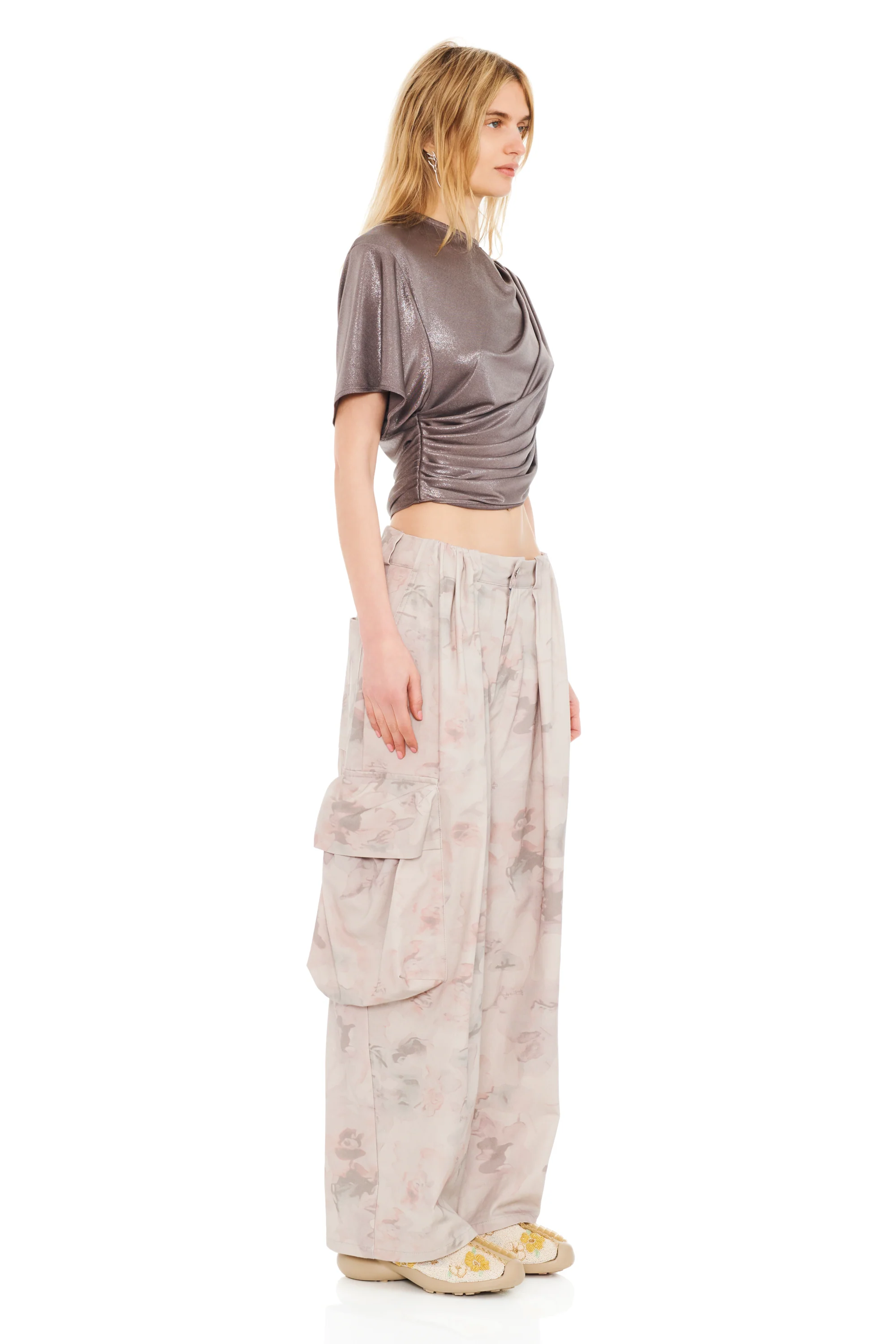 SILVER LAME EVA DRAPED TOP - Image 2