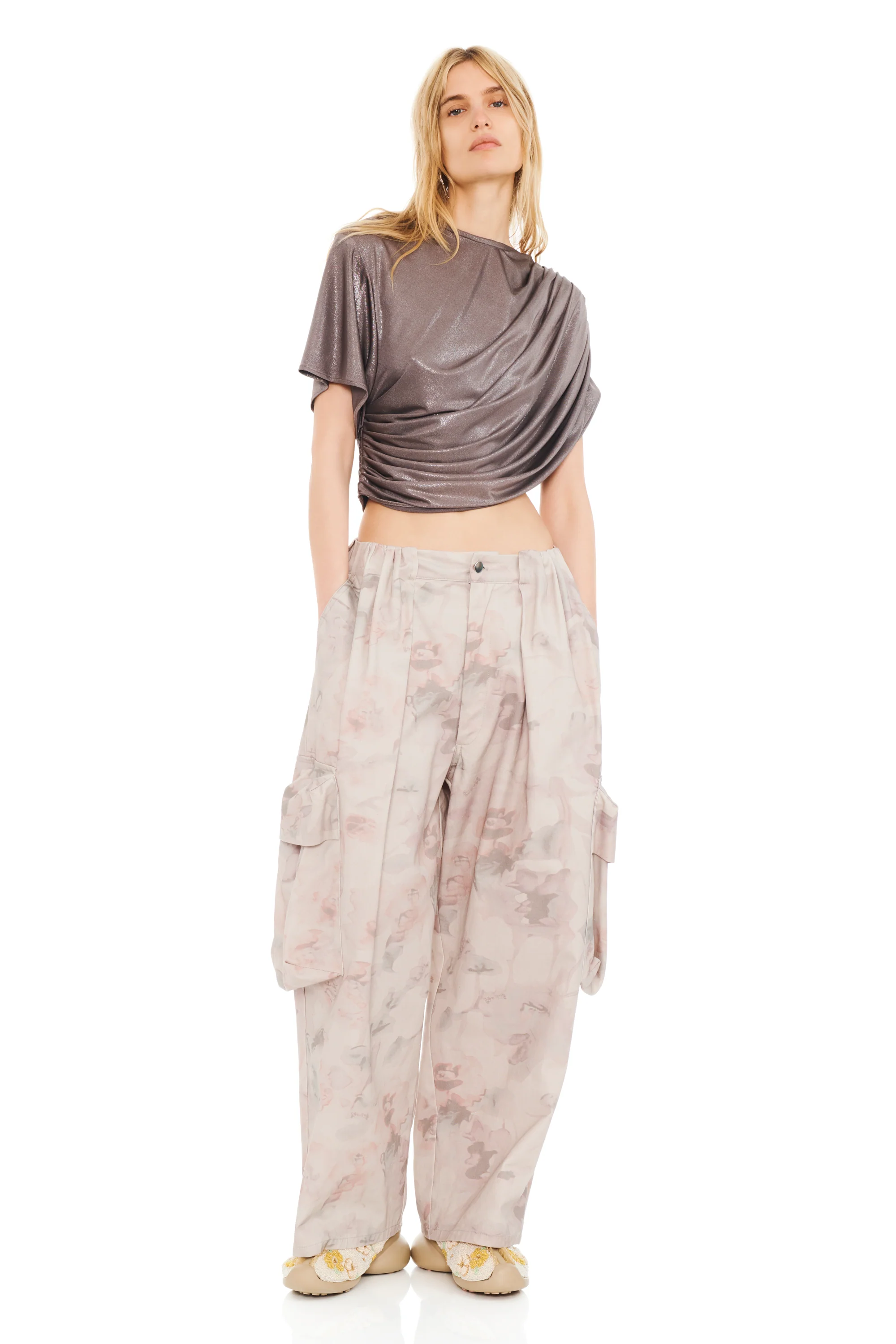 SILVER LAME EVA DRAPED TOP - Image 5