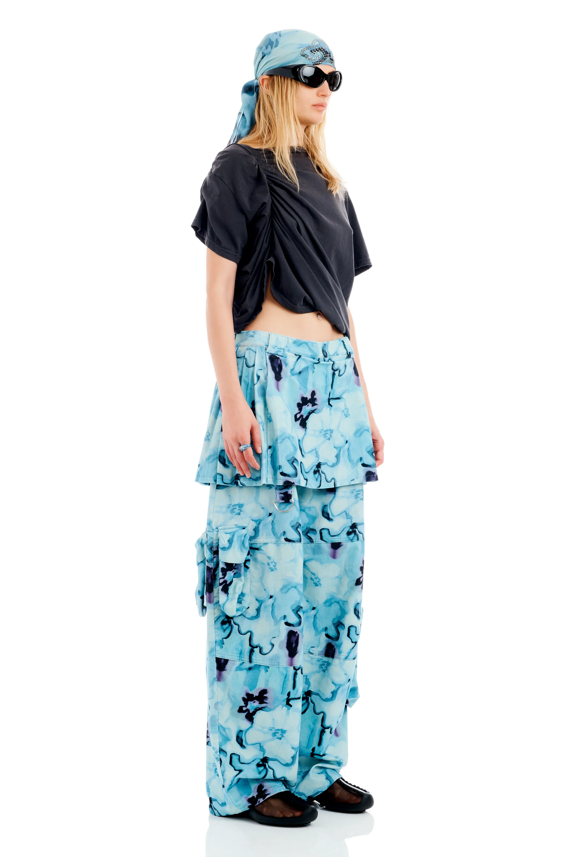 SKY WATERCOLOR FLORAL LAWN SKIRT CARGO PANT - Image 3