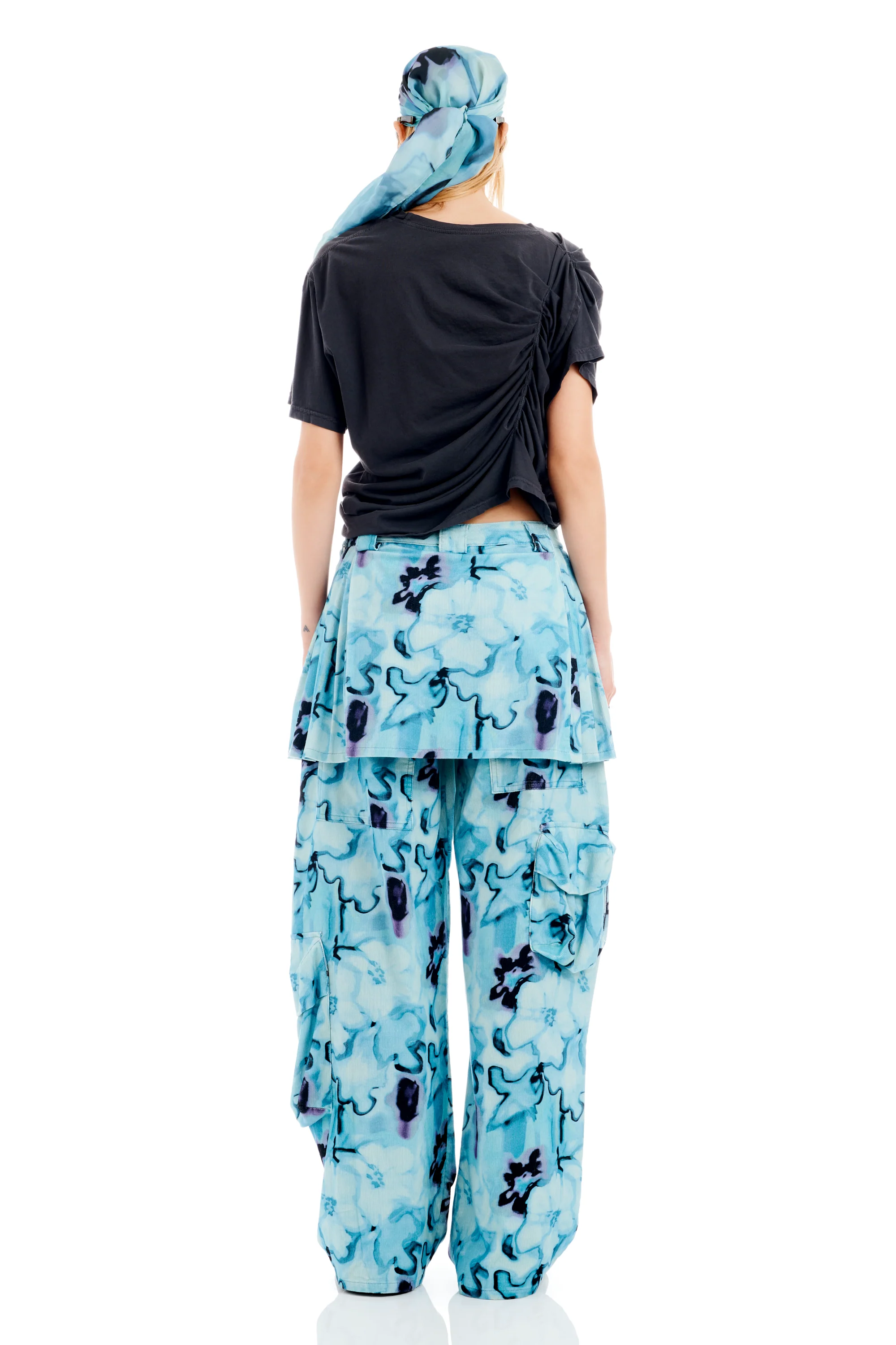 SKY WATERCOLOR FLORAL LAWN SKIRT CARGO PANT - Image 5