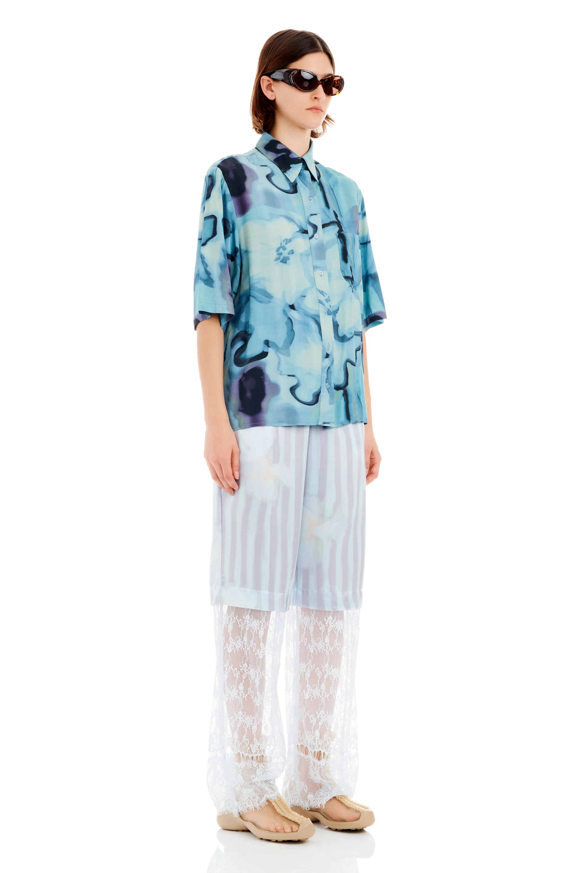 SKY WATERCOLOR FLORAL SUNNY BUTTON UP - Image 3