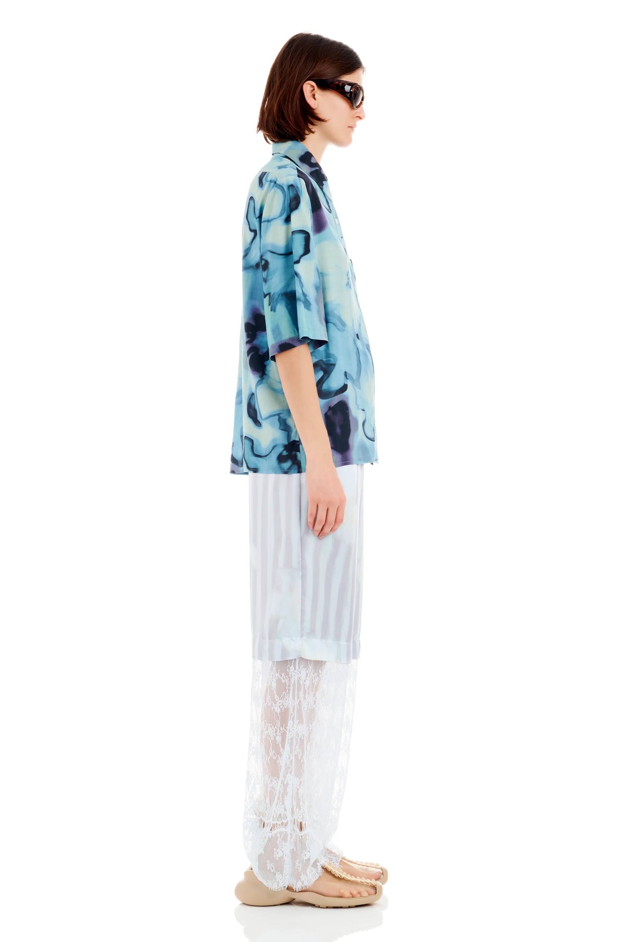 SKY WATERCOLOR FLORAL SUNNY BUTTON UP - Image 4
