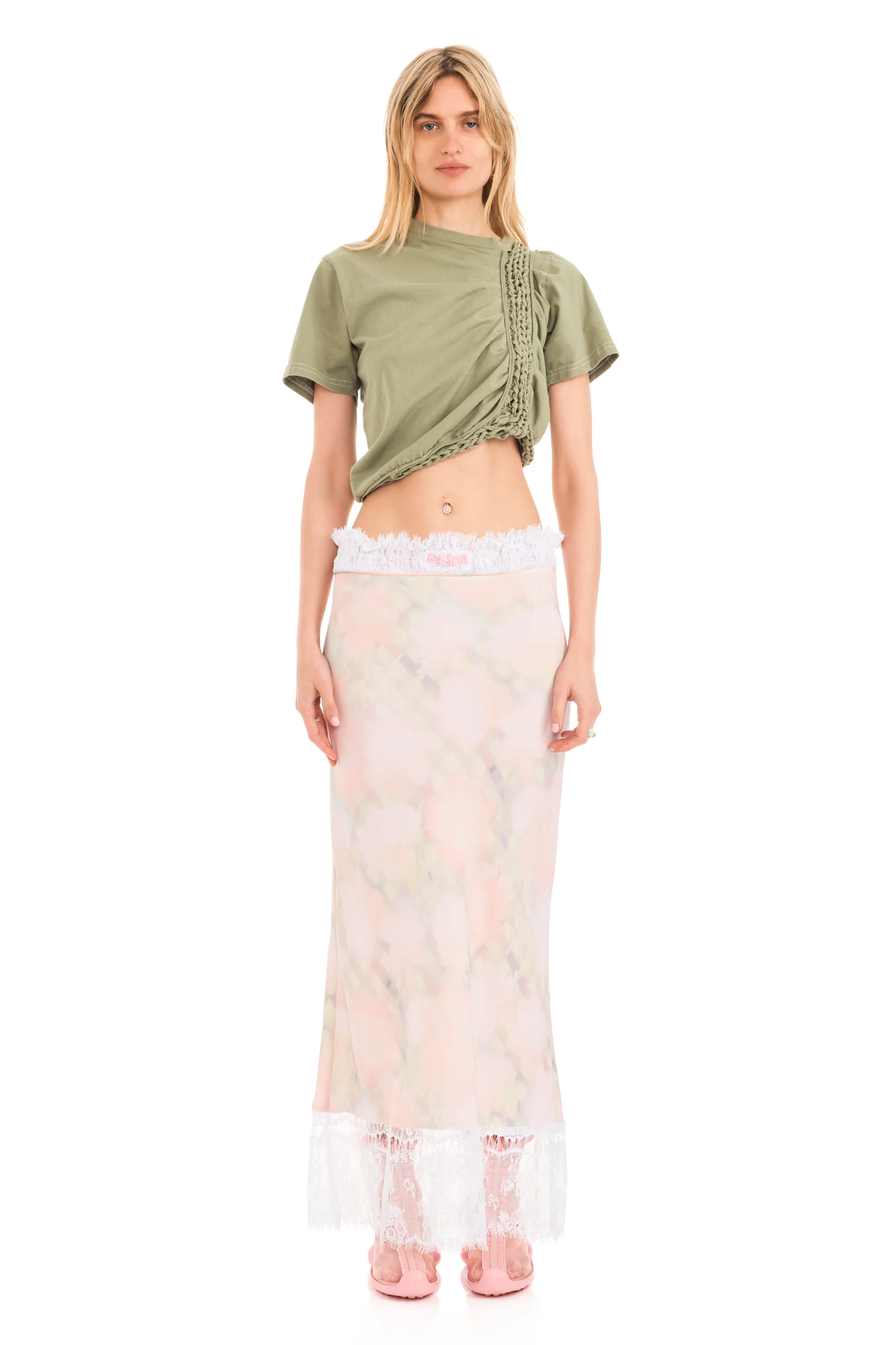 WASHED DAISY PLAID LACE YOD SKIRT - Image 2