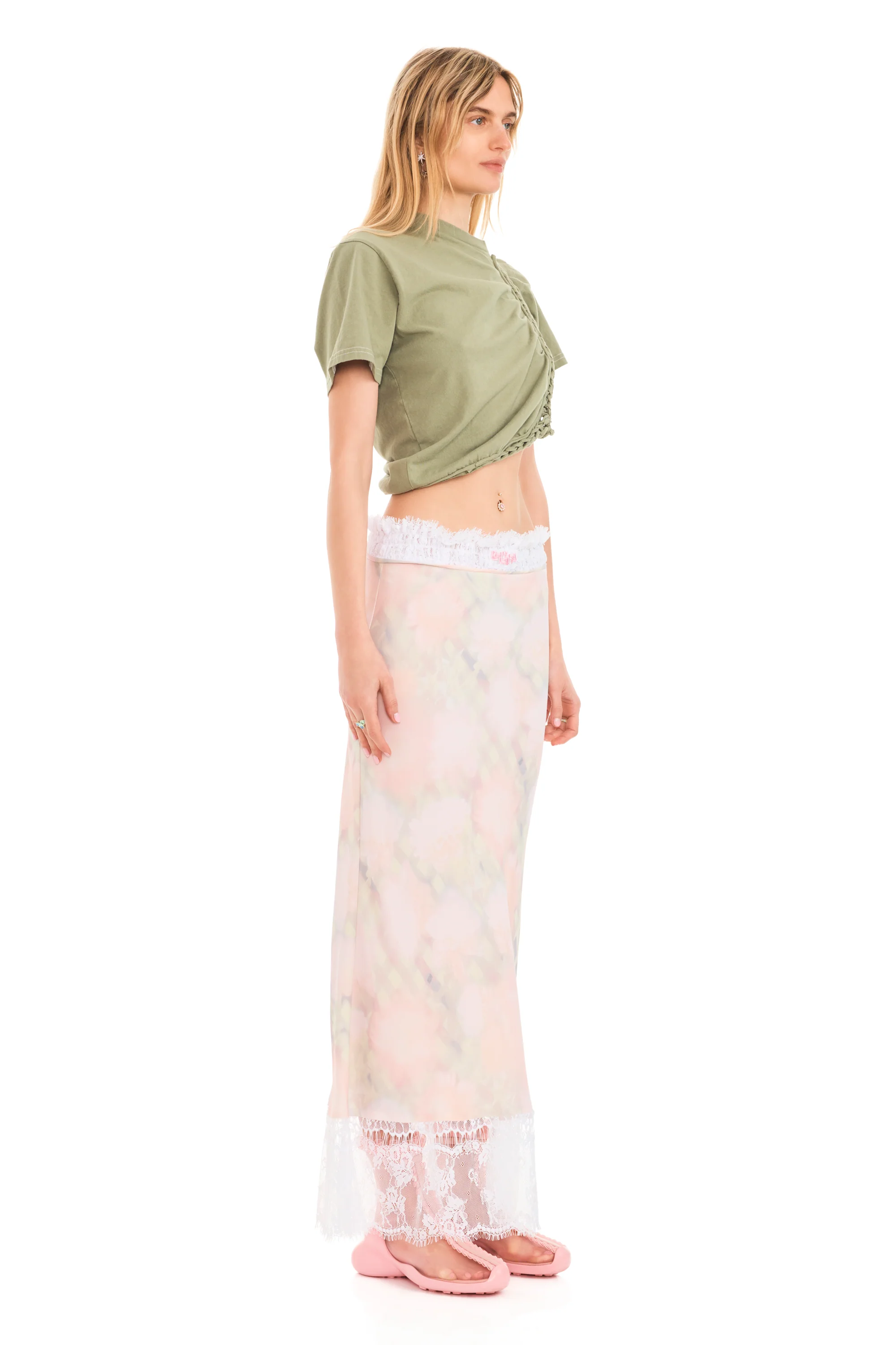 WASHED DAISY PLAID LACE YOD SKIRT - Image 3