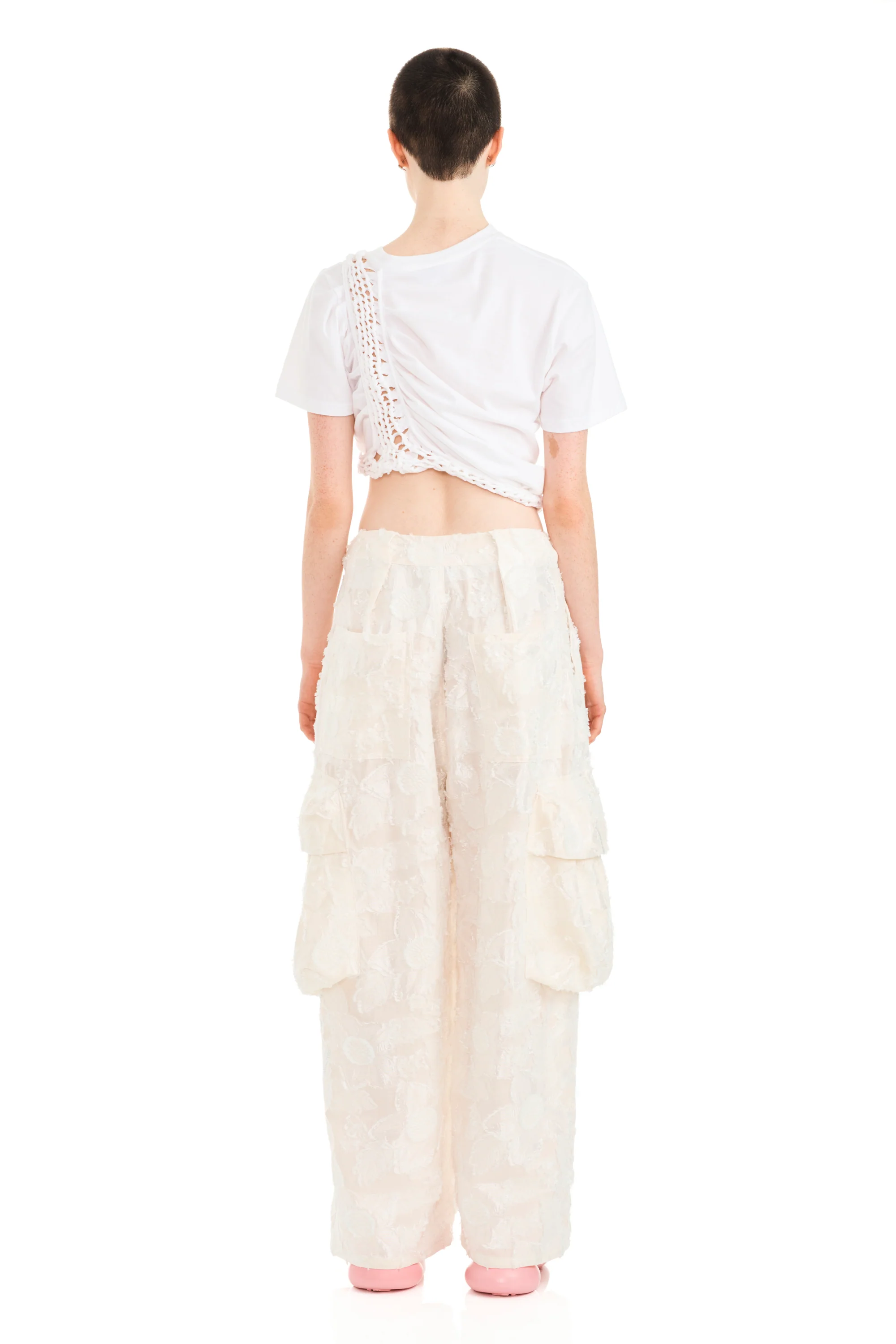 WHITE JACQUARD PLEATED CARGO PANT - Image 3