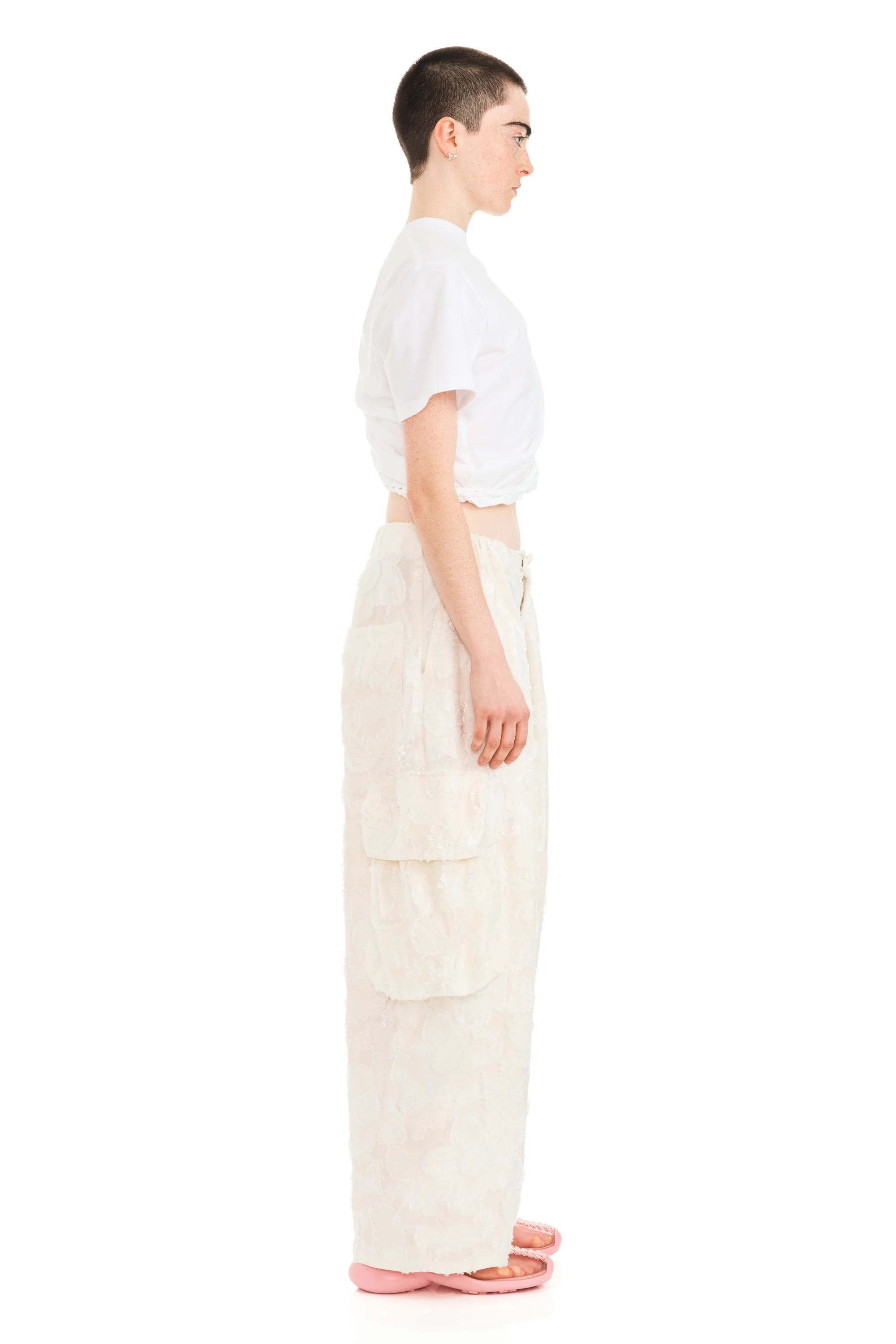 WHITE JACQUARD PLEATED CARGO PANT - Image 4